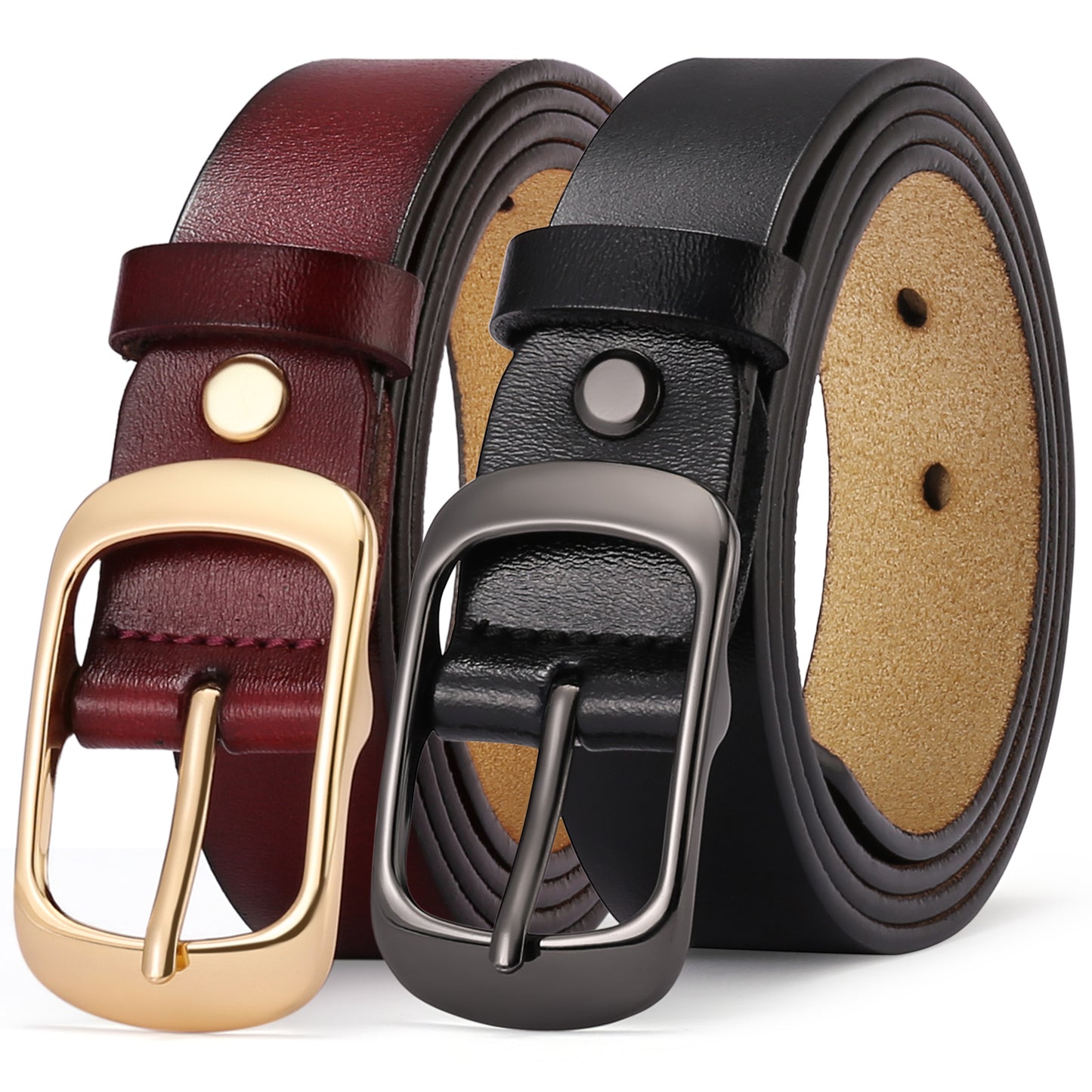 SENDEFN 2 Pack Women Leather Belts with Pin Buckle Waist Belt for Jeans Pants Dresses