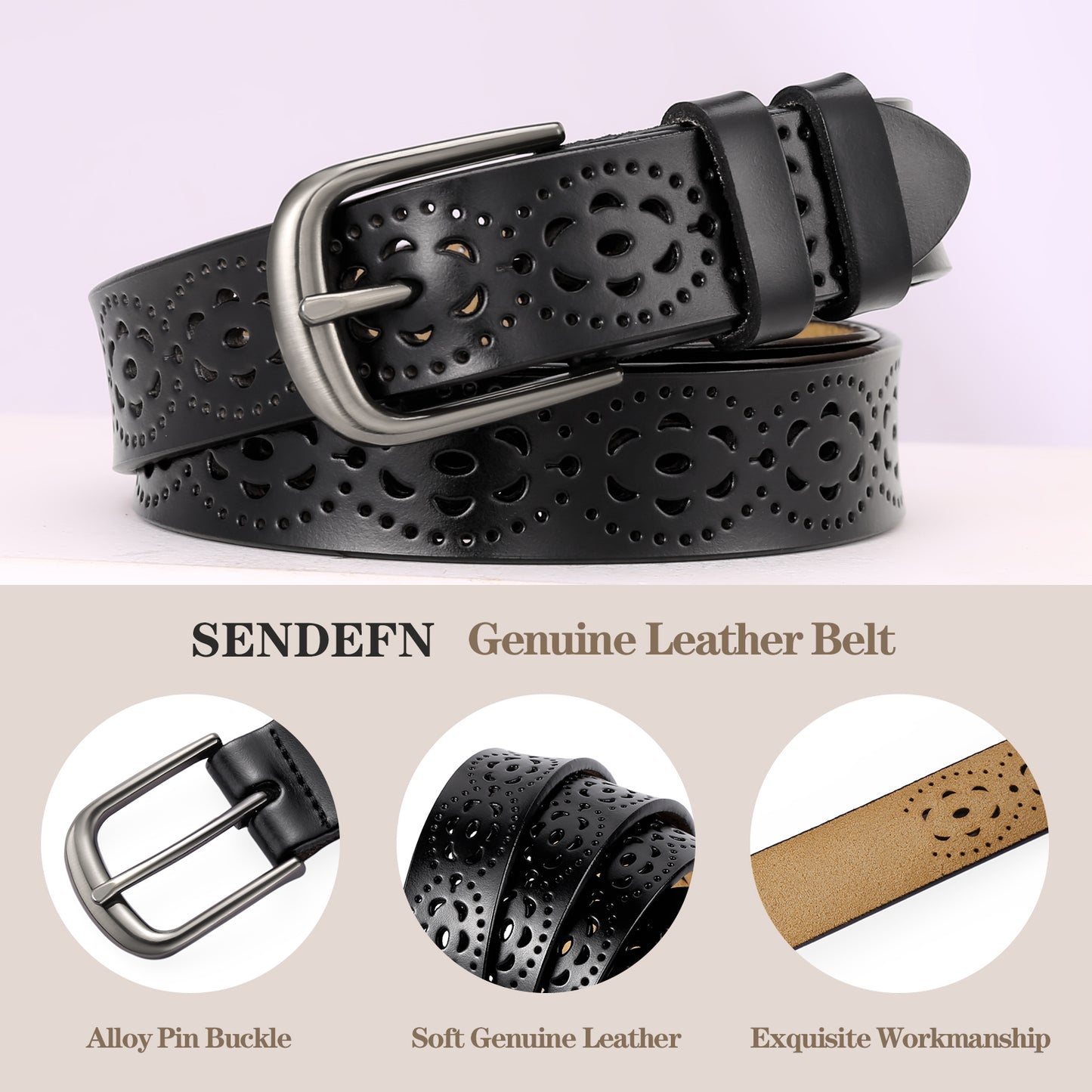 SENDEFN 2 Pack Women Leather Belts with Pin Buckle Waist Belt for Jeans Pants Dresses