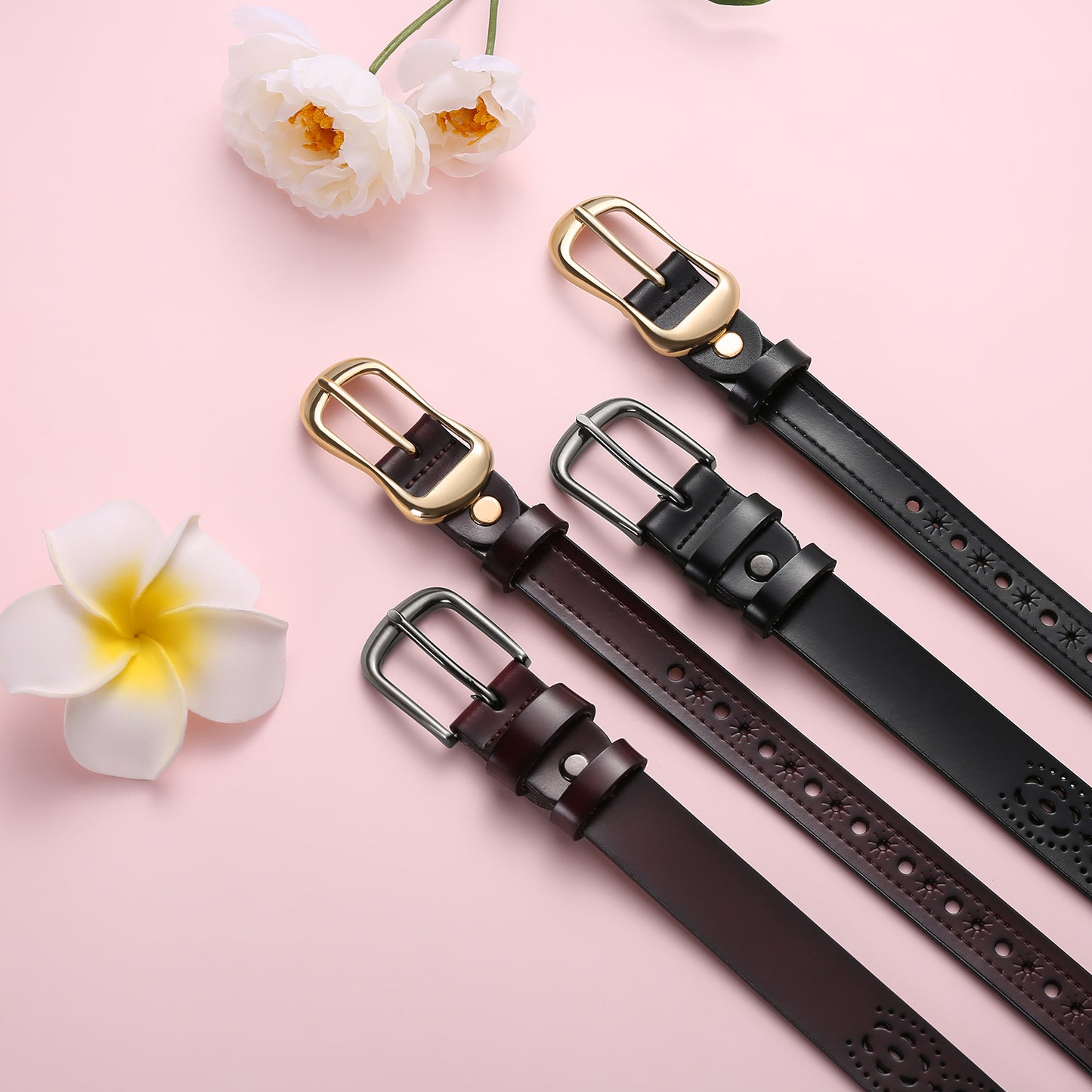 SENDEFN 2 Pack Women Leather Belts with Pin Buckle Waist Belt for Jeans Pants Dresses