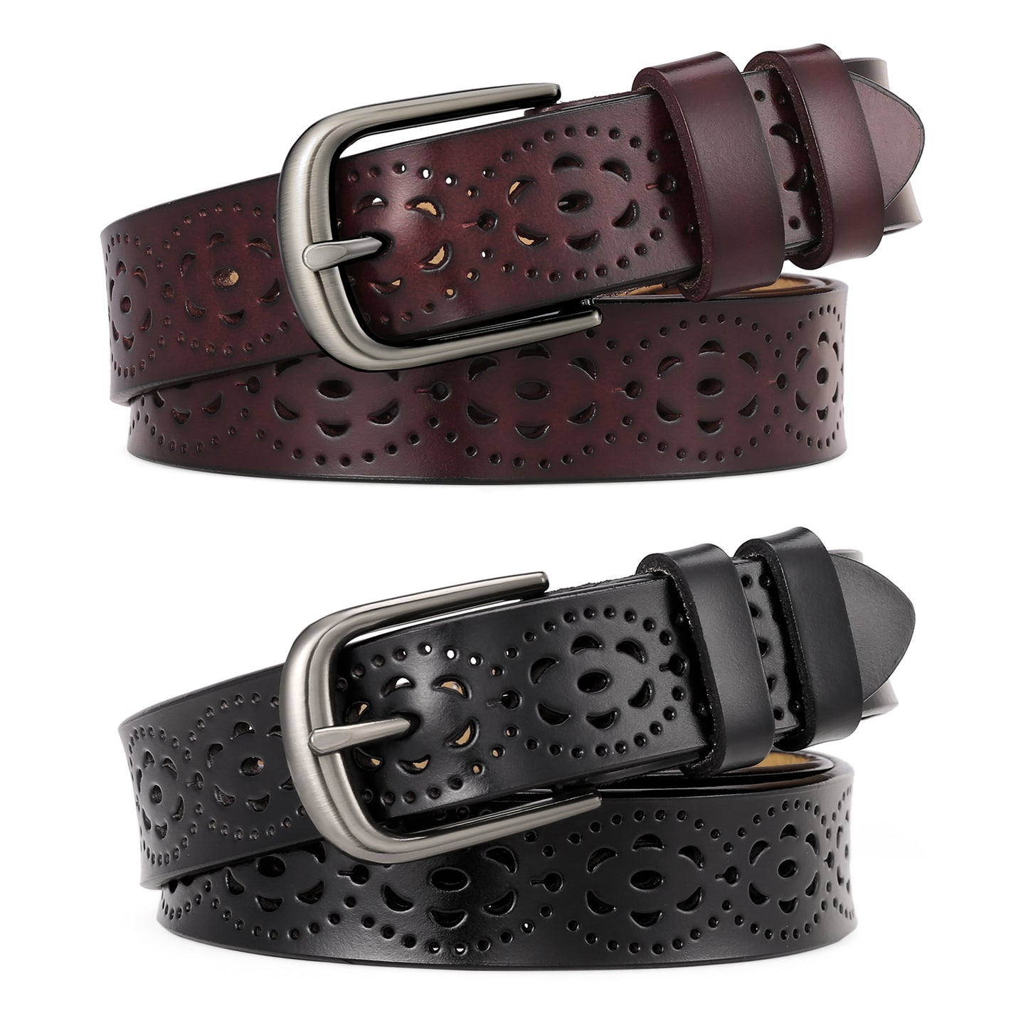SENDEFN 2 Pack Women Leather Belts with Pin Buckle Waist Belt for Jeans Pants Dresses