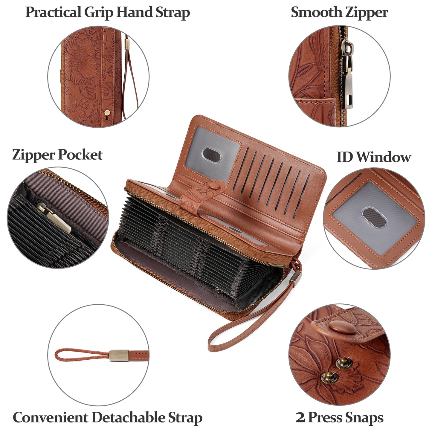 SENDEFN Womens Wallet Rfid Vegan Leather Multi Card Slots Wallets Large Capacity Wristlet Travel Purse for Women