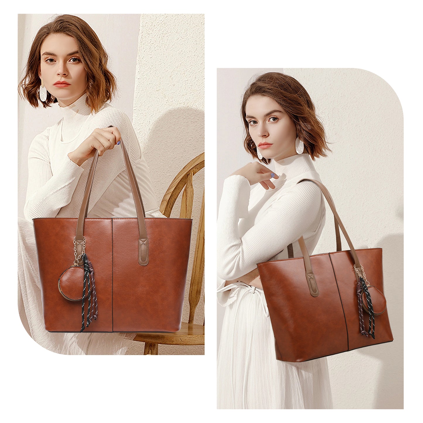 SENDEFN Tote Bags with Zipper Leather Purses and Handbags for Women Large Hobo Shoulder Bag