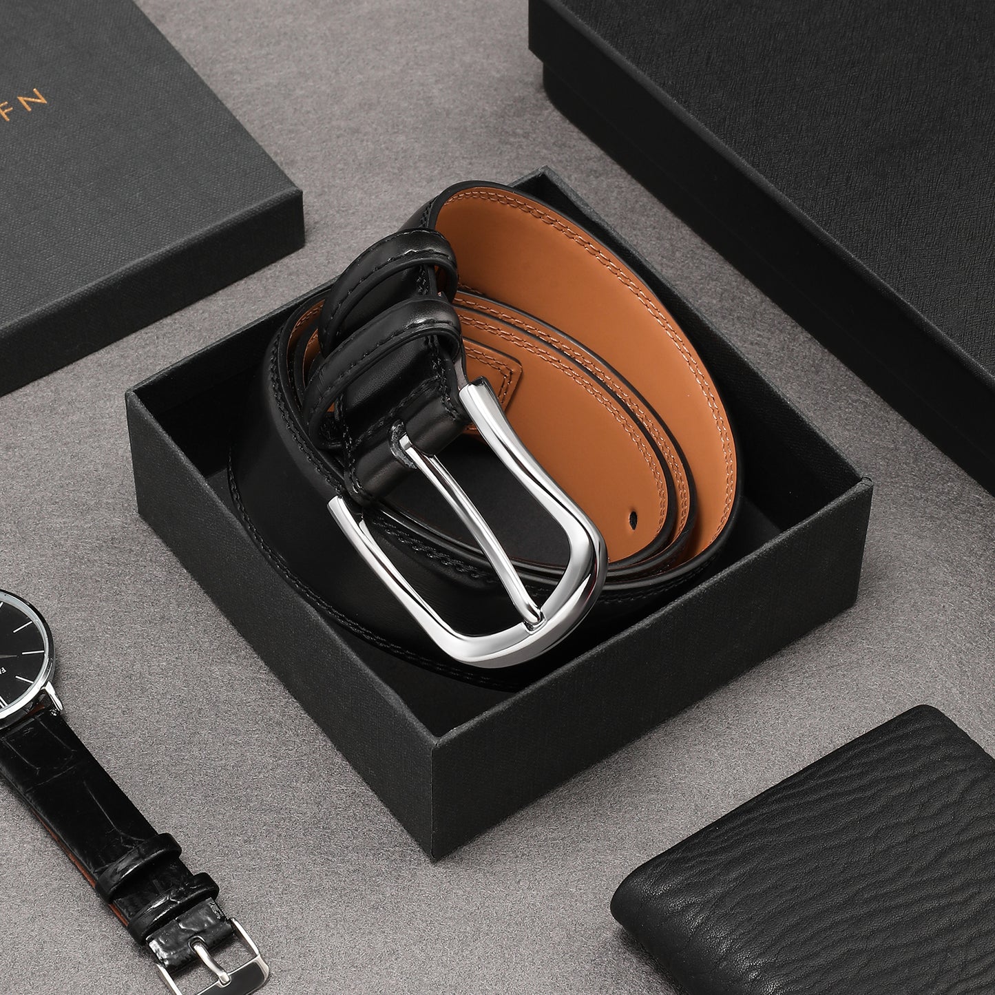 SENDEFN Men's Leather Belt with Metal Buckle,Classic Work Business Dress Belt in Gift Box