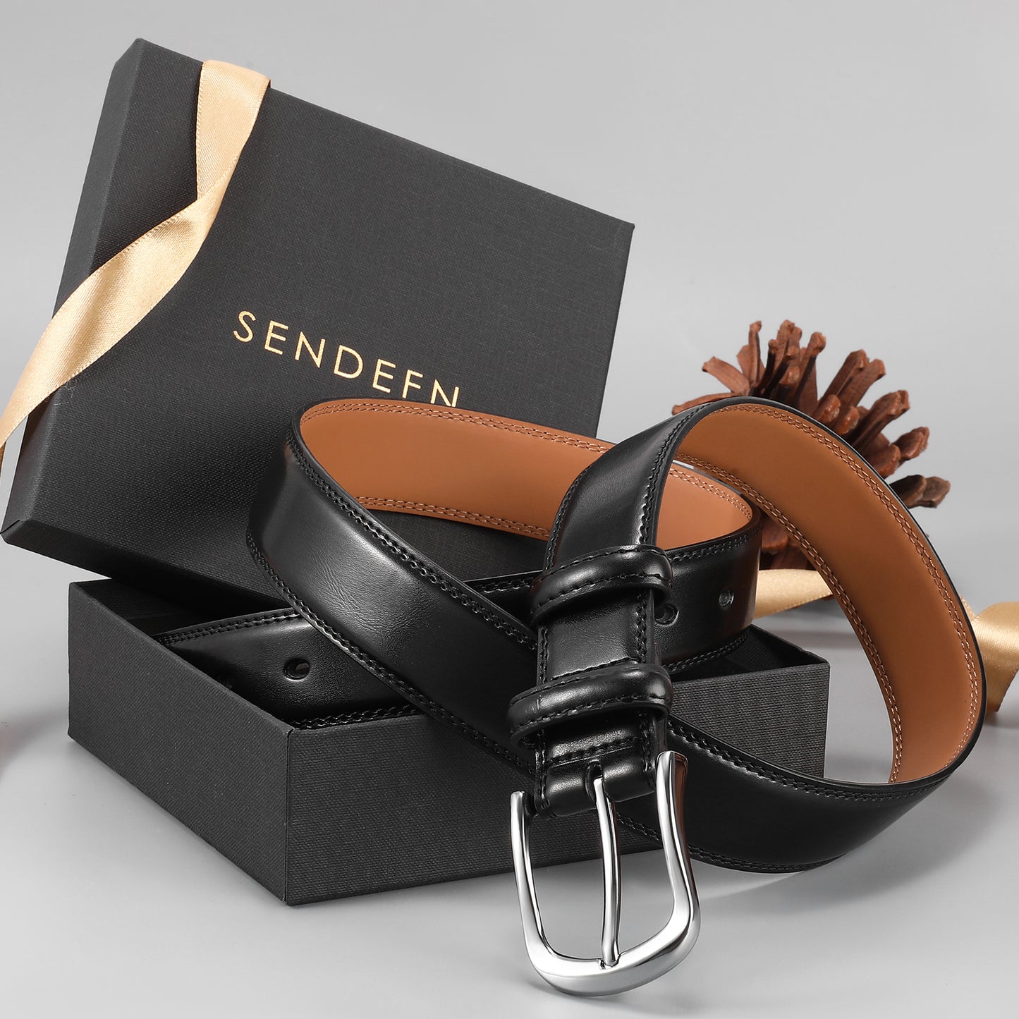 SENDEFN Men's Leather Belt with Metal Buckle,Classic Work Business Dress Belt in Gift Box