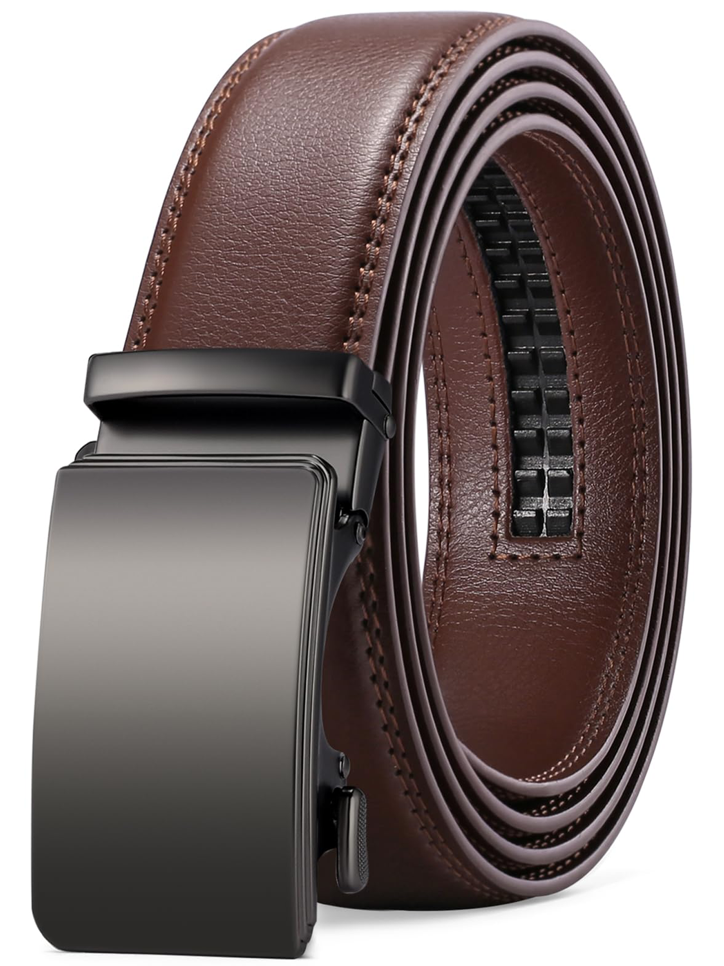 SENDEFN Men's Leather Belt Automatic Ratchet Buckle Slide Belt for Dress Casual Trim to Fit with Gift Box