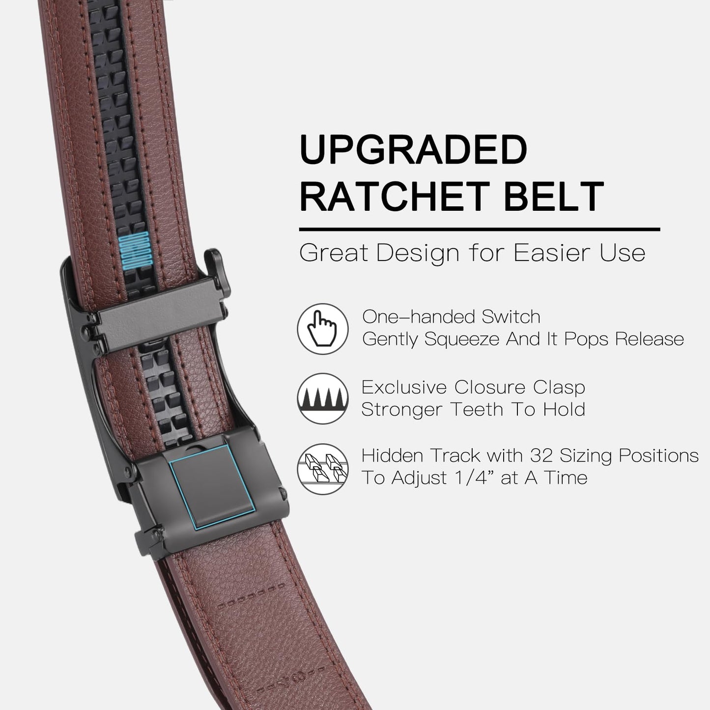 SENDEFN Men's Leather Belt Automatic Ratchet Buckle Slide Belt for Dress Casual Trim to Fit with Gift Box