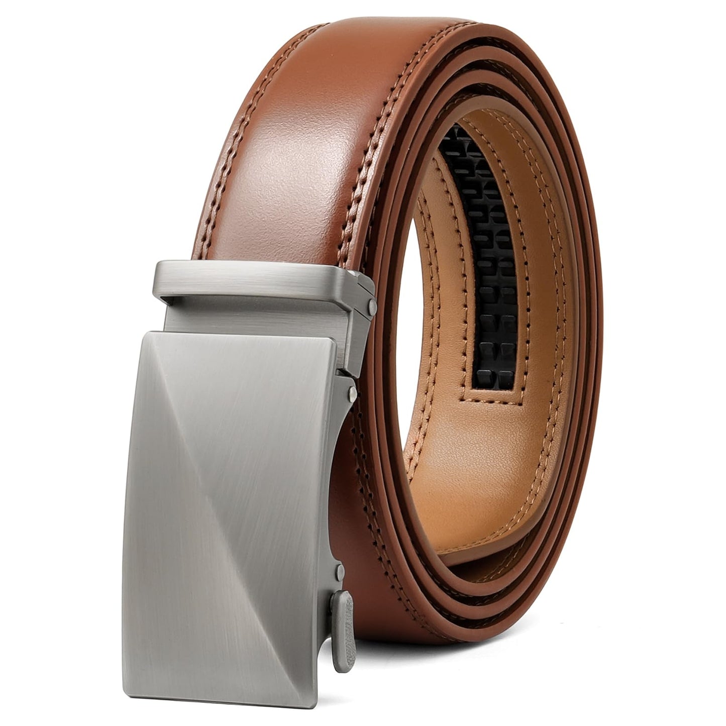 SENDEFN Men's Leather Belt Automatic Ratchet Buckle Slide Belt for Dress Casual Trim to Fit with Gift Box