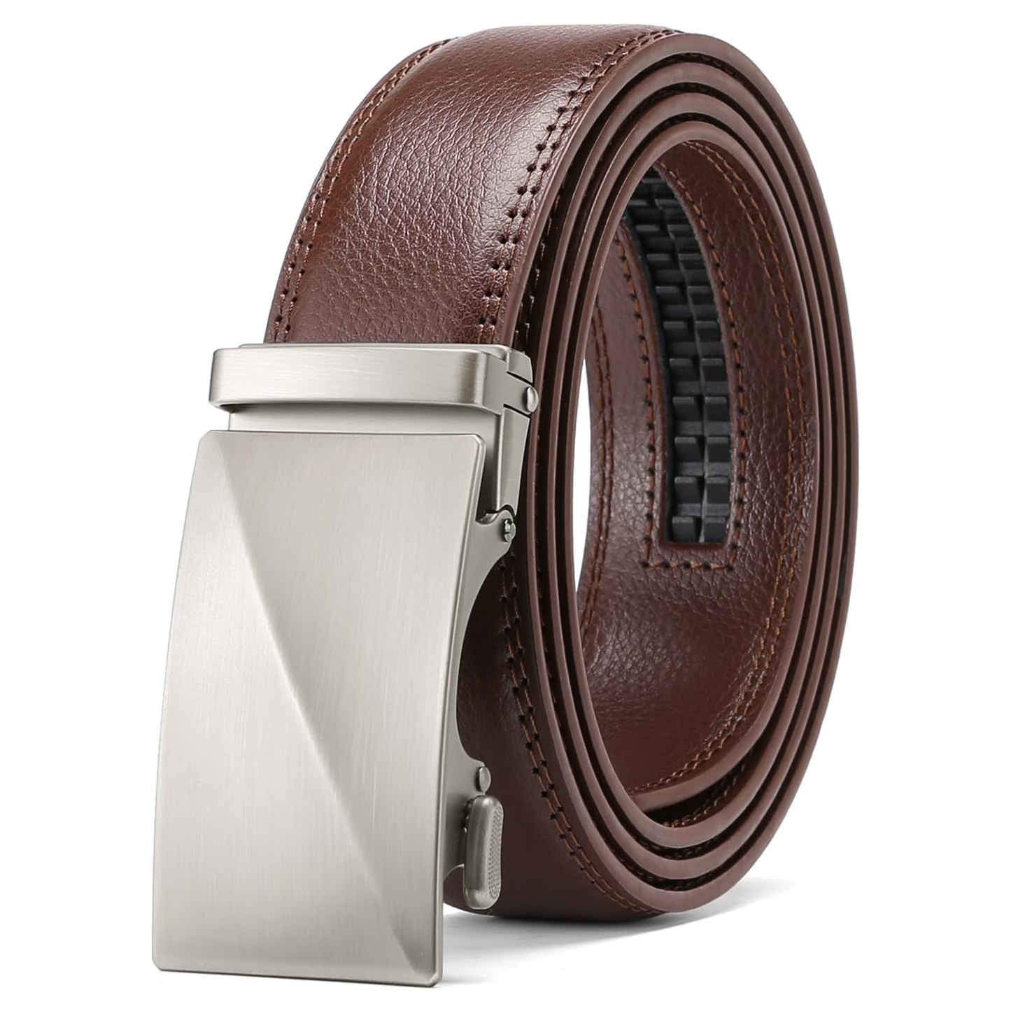 Sendefn Men's Leather Belt Automatic Ratchet Buckle Slide Belt for Dress Casual Trim to Fit with Gift Box