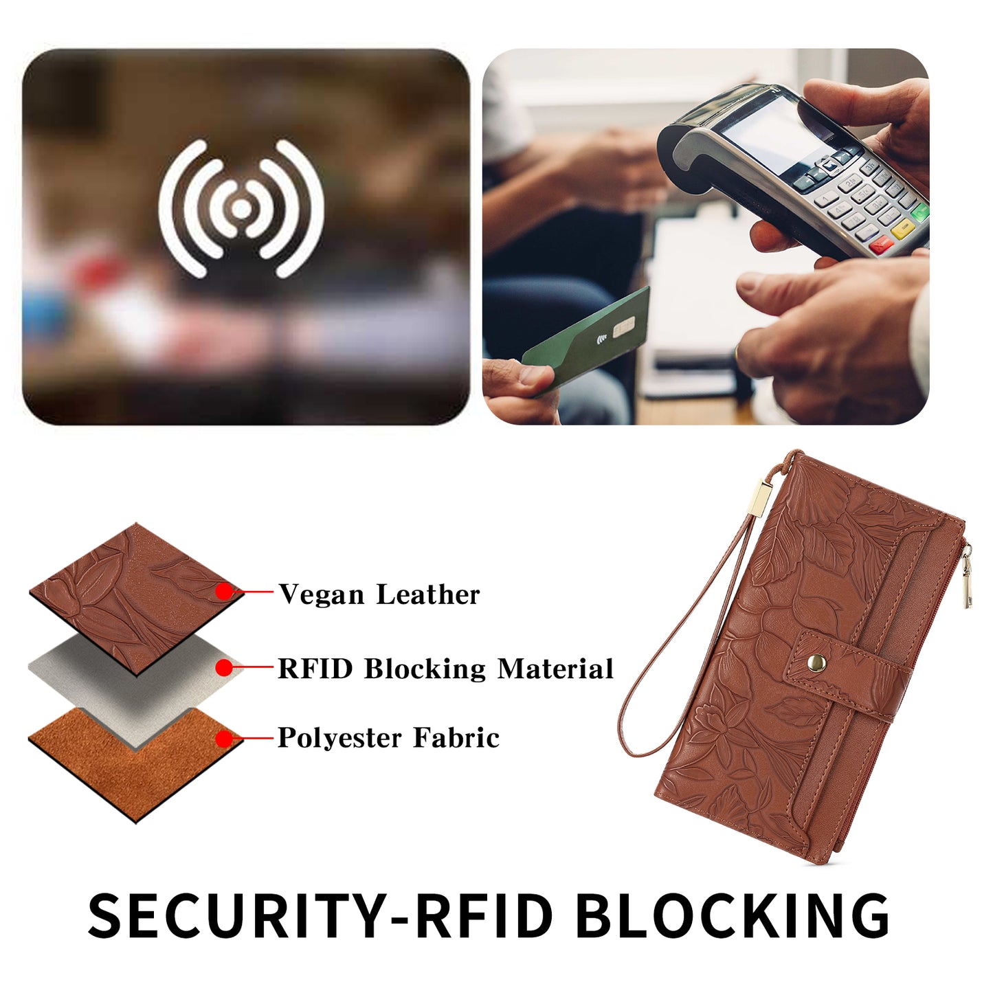 SENDEFN Womens Print Floral Wallet Leather Credit Card Holder Wallet RFID Wristlet Wallet for Women Ladies Clutch Long Purses