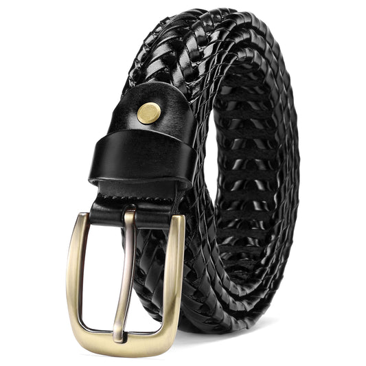 SENDEFN Leather Braided Belts for Men, 1 3/8" Casual Woven Leather Belt for Men Jeans Golf Dress Pants with Gift Box