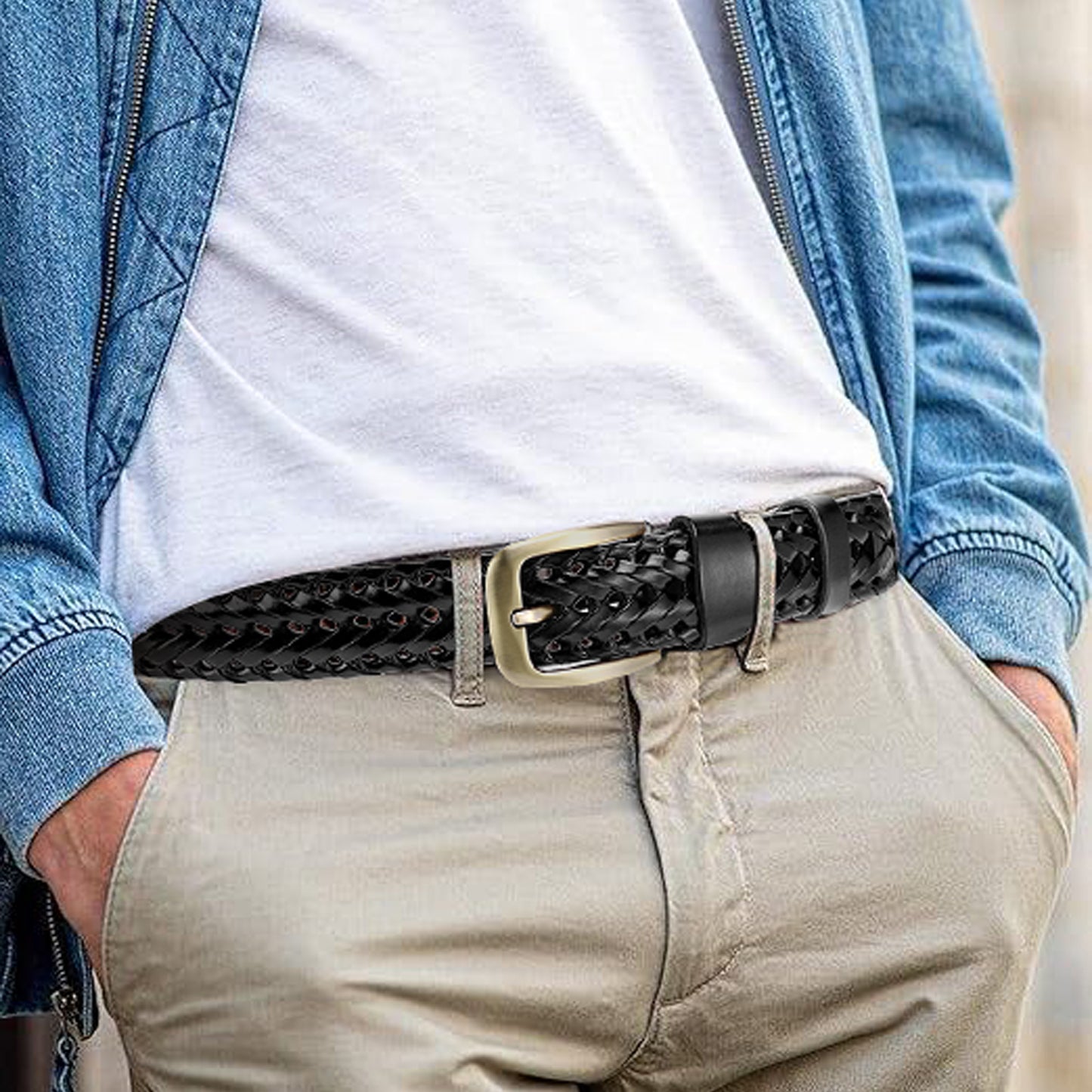SENDEFN Leather Braided Belts for Men, 1 3/8" Casual Woven Leather Belt for Men Jeans Golf Dress Pants with Gift Box