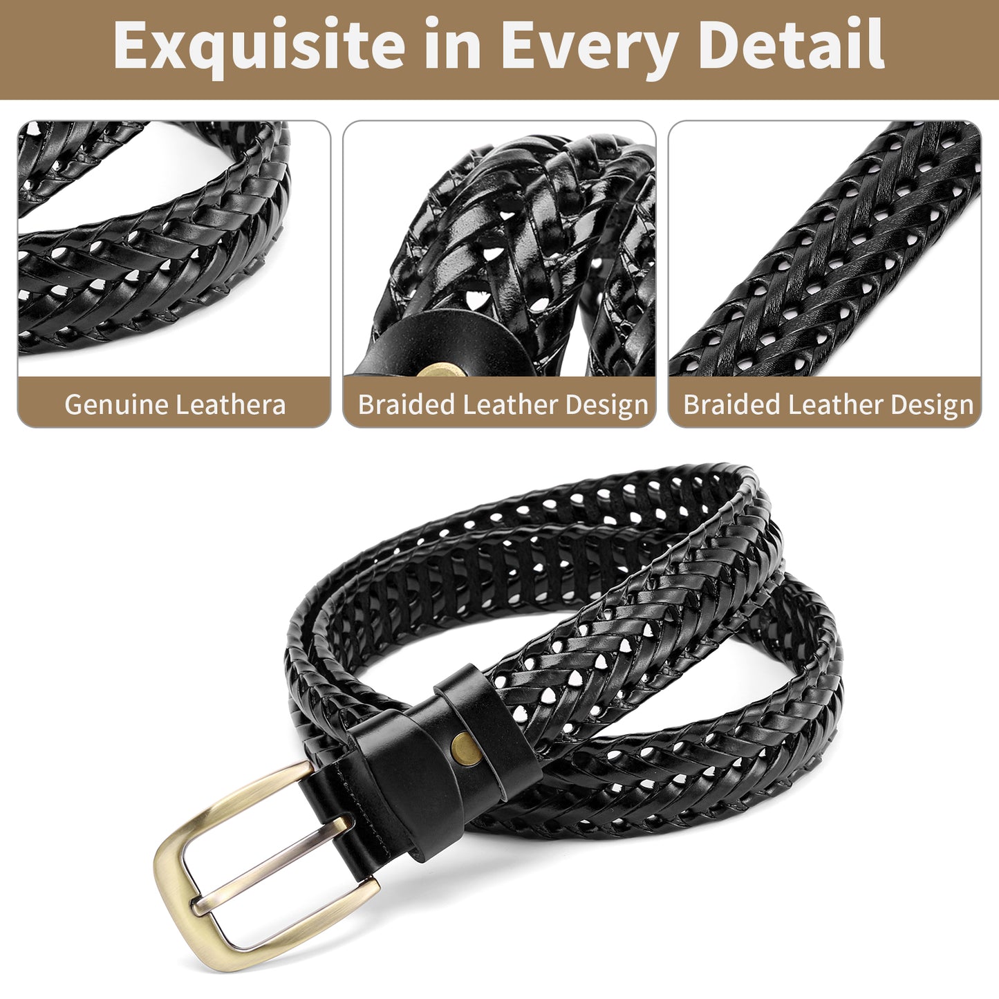 SENDEFN Leather Braided Belts for Men, 1 3/8" Casual Woven Leather Belt for Men Jeans Golf Dress Pants with Gift Box