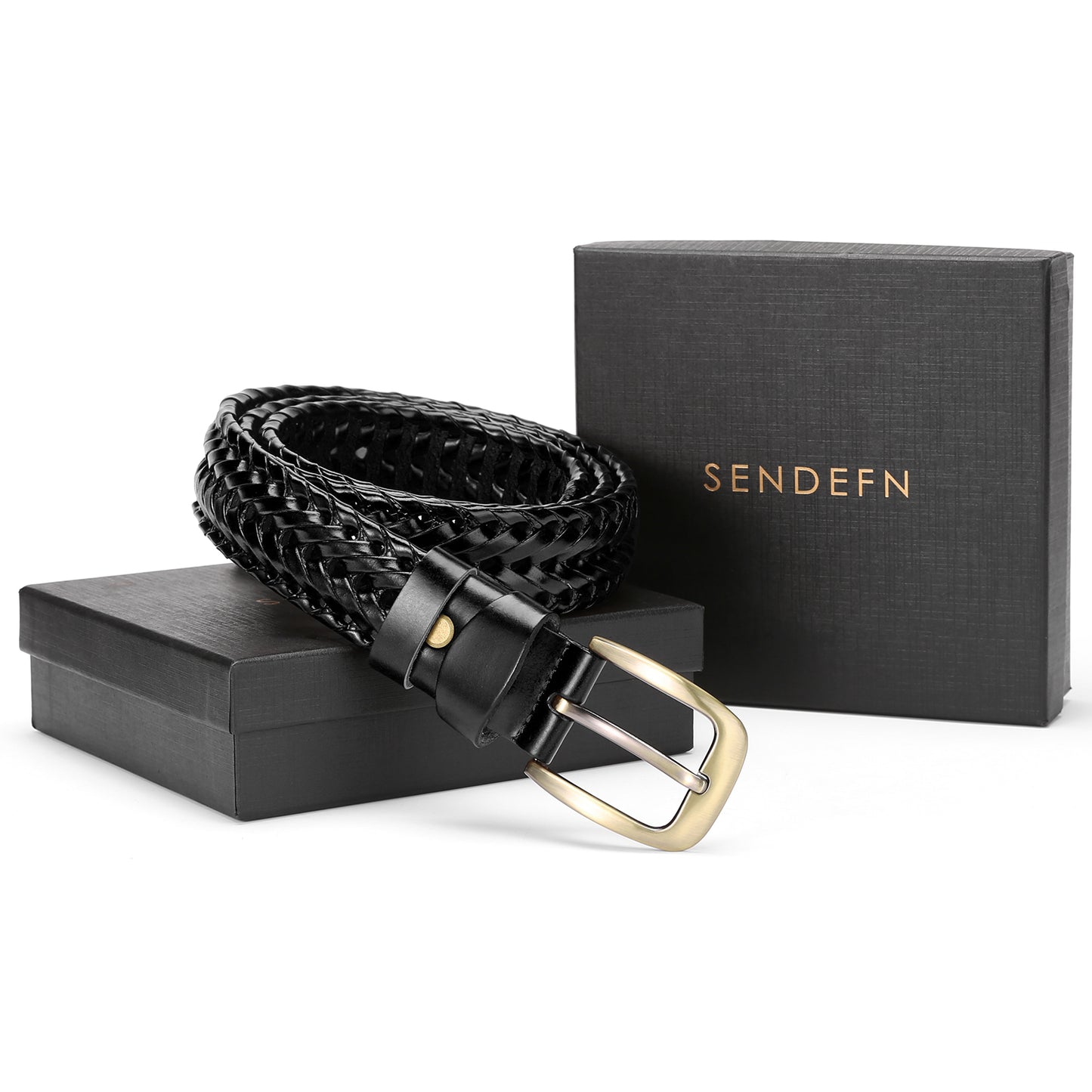 SENDEFN Leather Braided Belts for Men, 1 3/8" Casual Woven Leather Belt for Men Jeans Golf Dress Pants with Gift Box