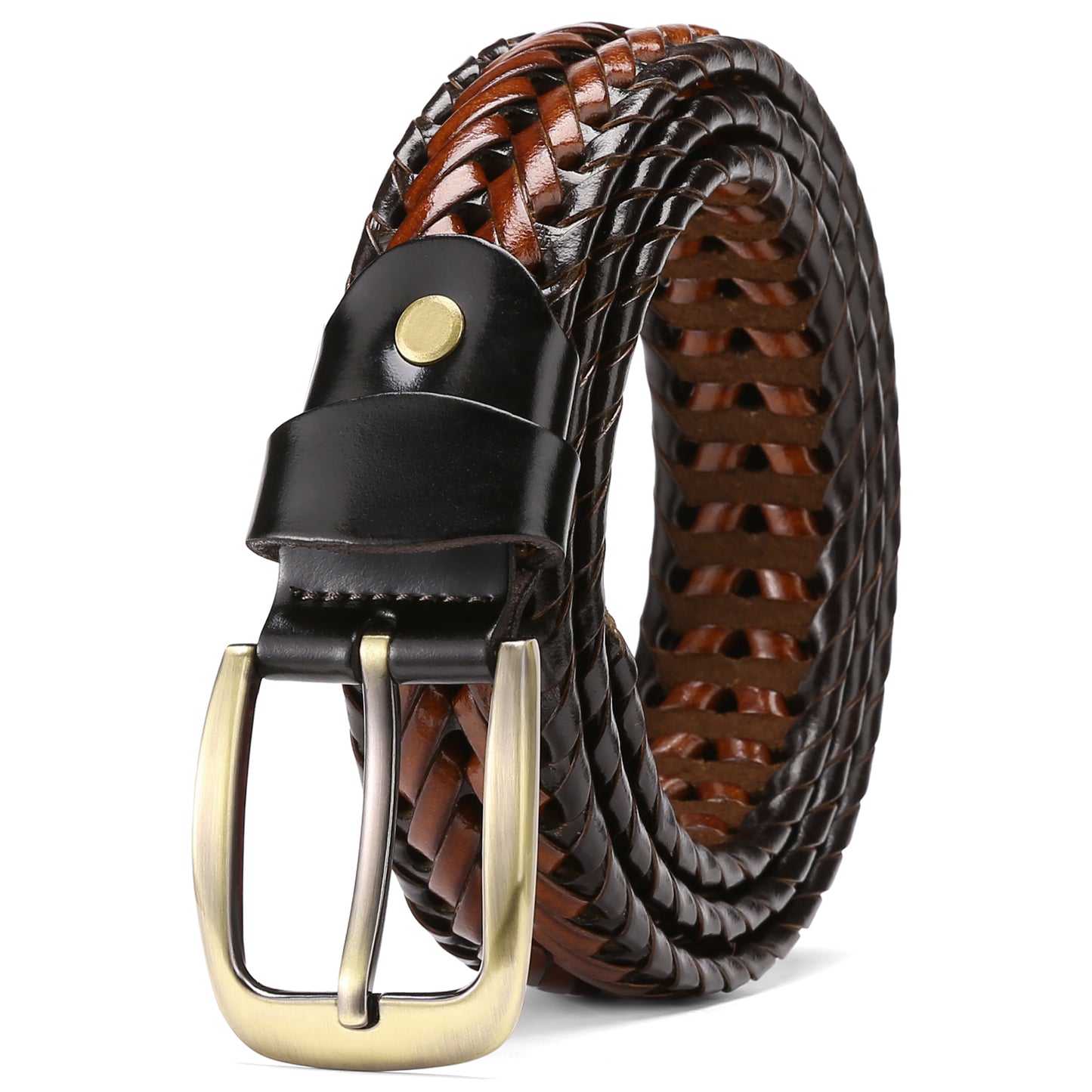 SENDEFN Leather Braided Belts for Men, 1 3/8" Casual Woven Leather Belt for Men Jeans Golf Dress Pants with Gift Box
