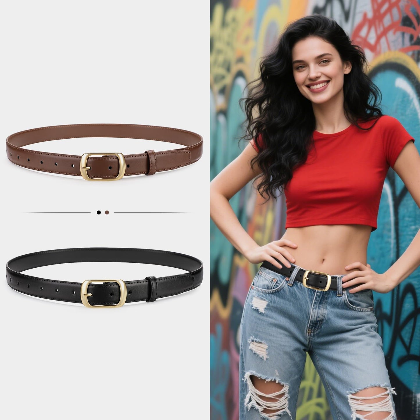SENDEFN 2 Pack Women Leather Belts with Pin Buckle Waist Belt for Jeans Pants Dresses