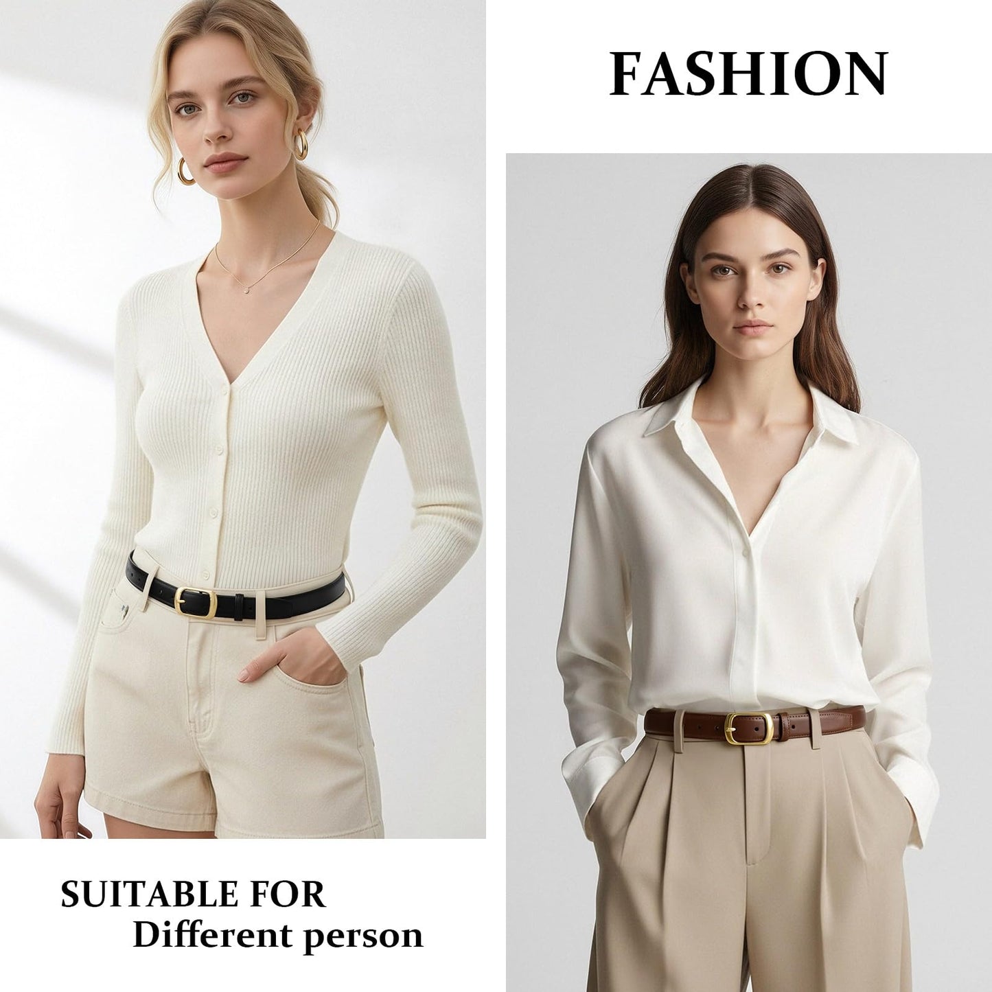 SENDEFN 2 Pack Women Leather Belts with Pin Buckle Waist Belt for Jeans Pants Dresses