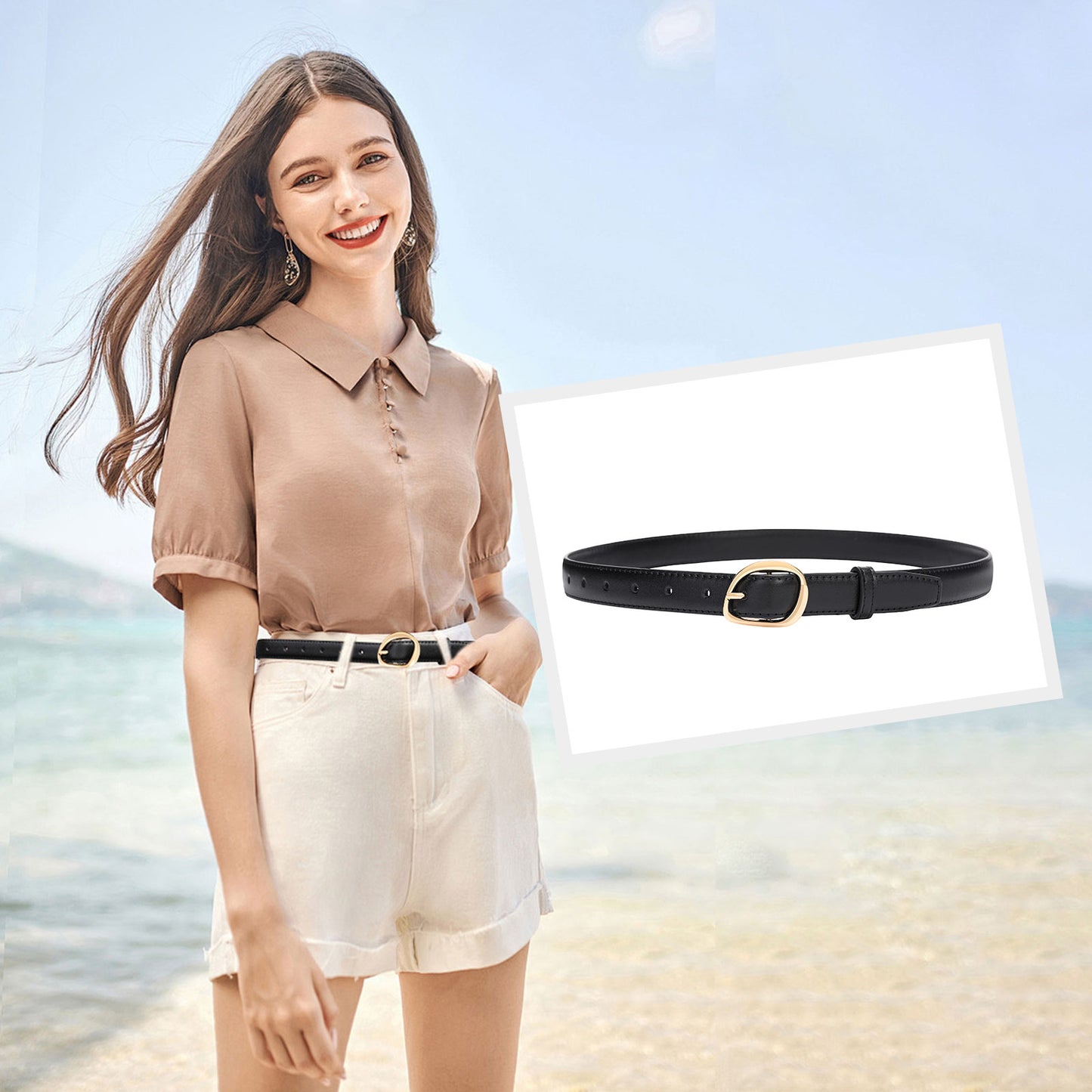 SENDEFN 2 Pack Women's Belts Leather with Gold Buckle Fashion Waist Belt for Ladies Casual Jeans Dresses