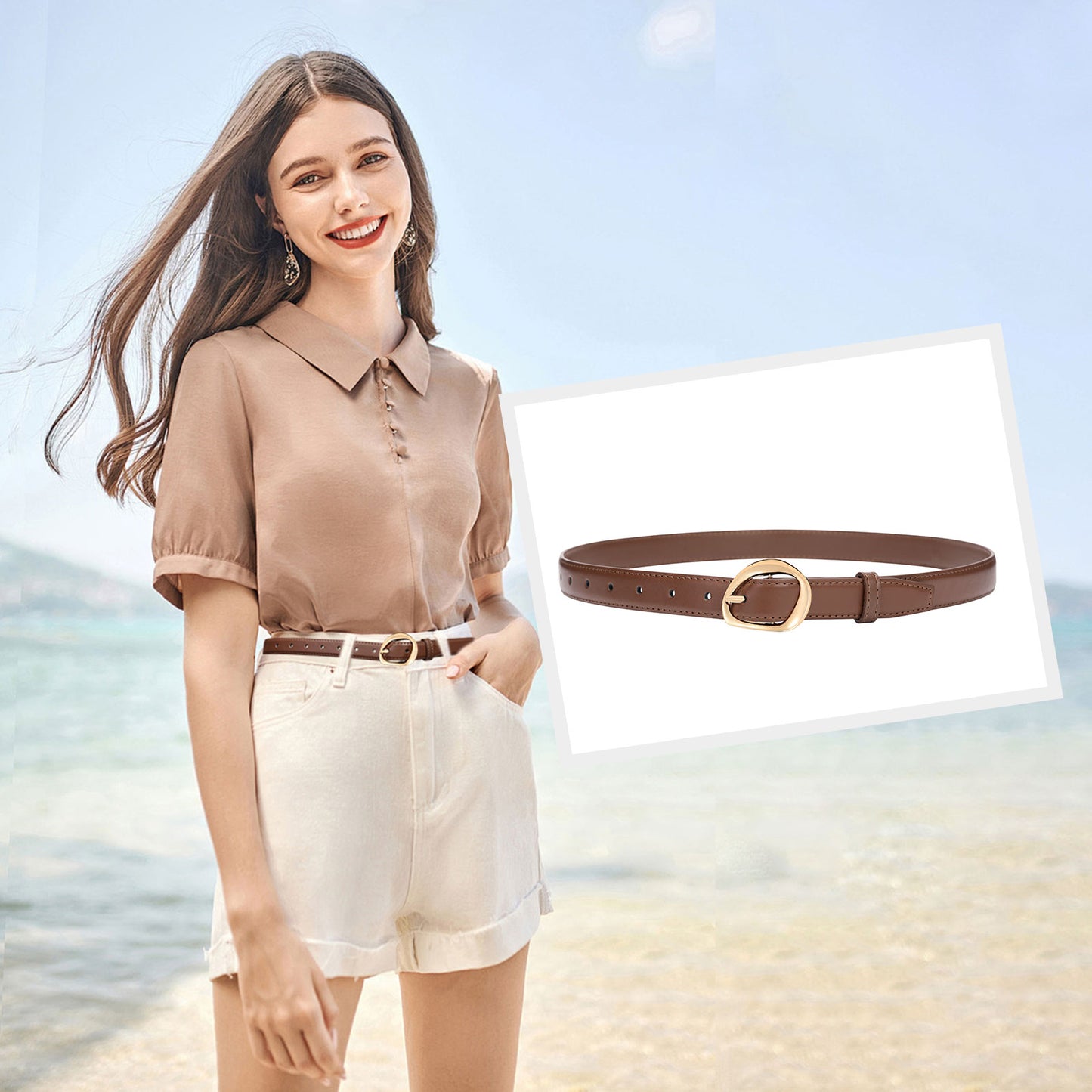 SENDEFN 2 Pack Women's Belts Leather with Gold Buckle Fashion Waist Belt for Ladies Casual Jeans Dresses