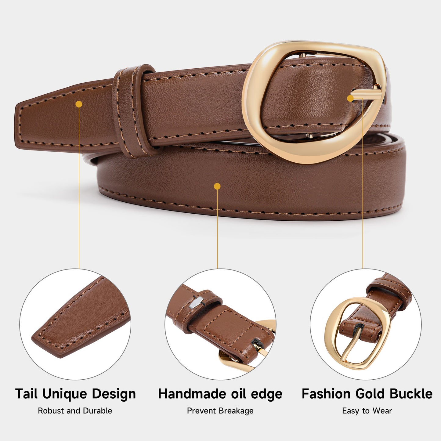 SENDEFN 2 Pack Women's Belts Leather with Gold Buckle Fashion Waist Belt for Ladies Casual Jeans Dresses
