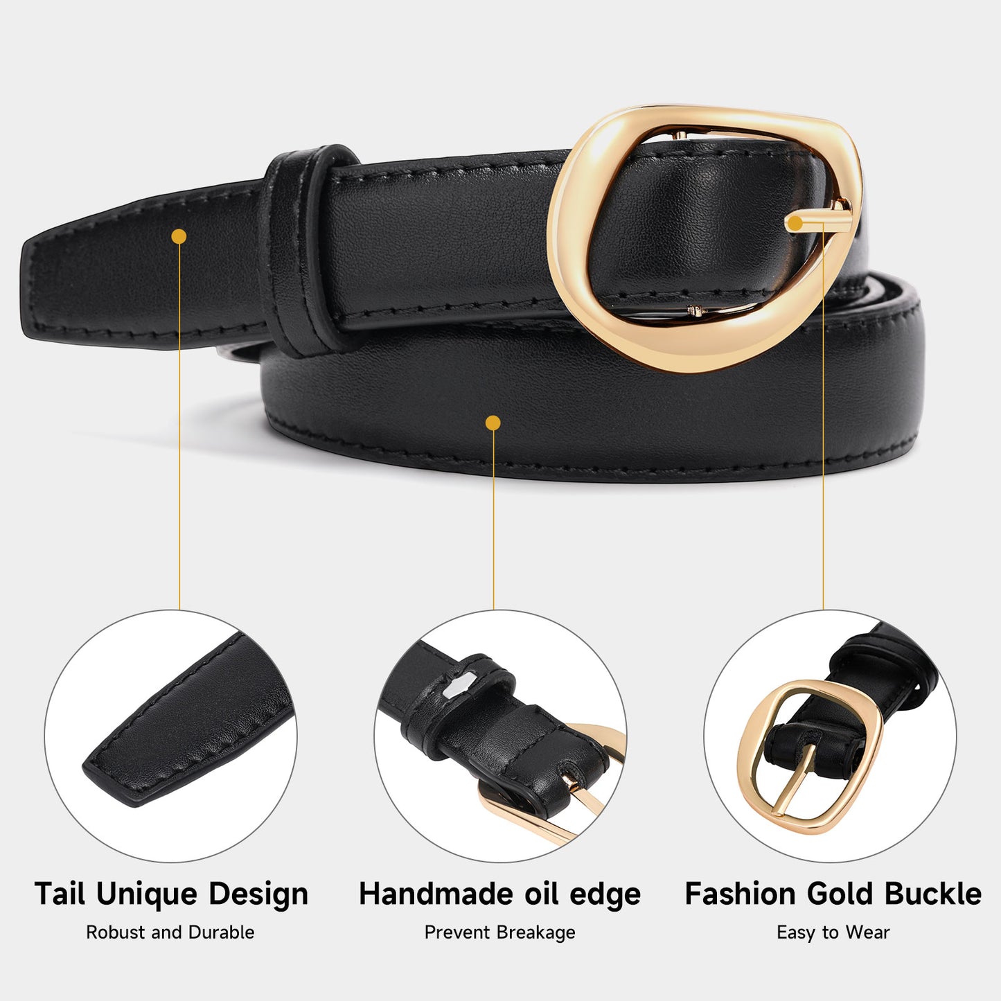 SENDEFN 2 Pack Women's Belts Leather with Gold Buckle Fashion Waist Belt for Ladies Casual Jeans Dresses