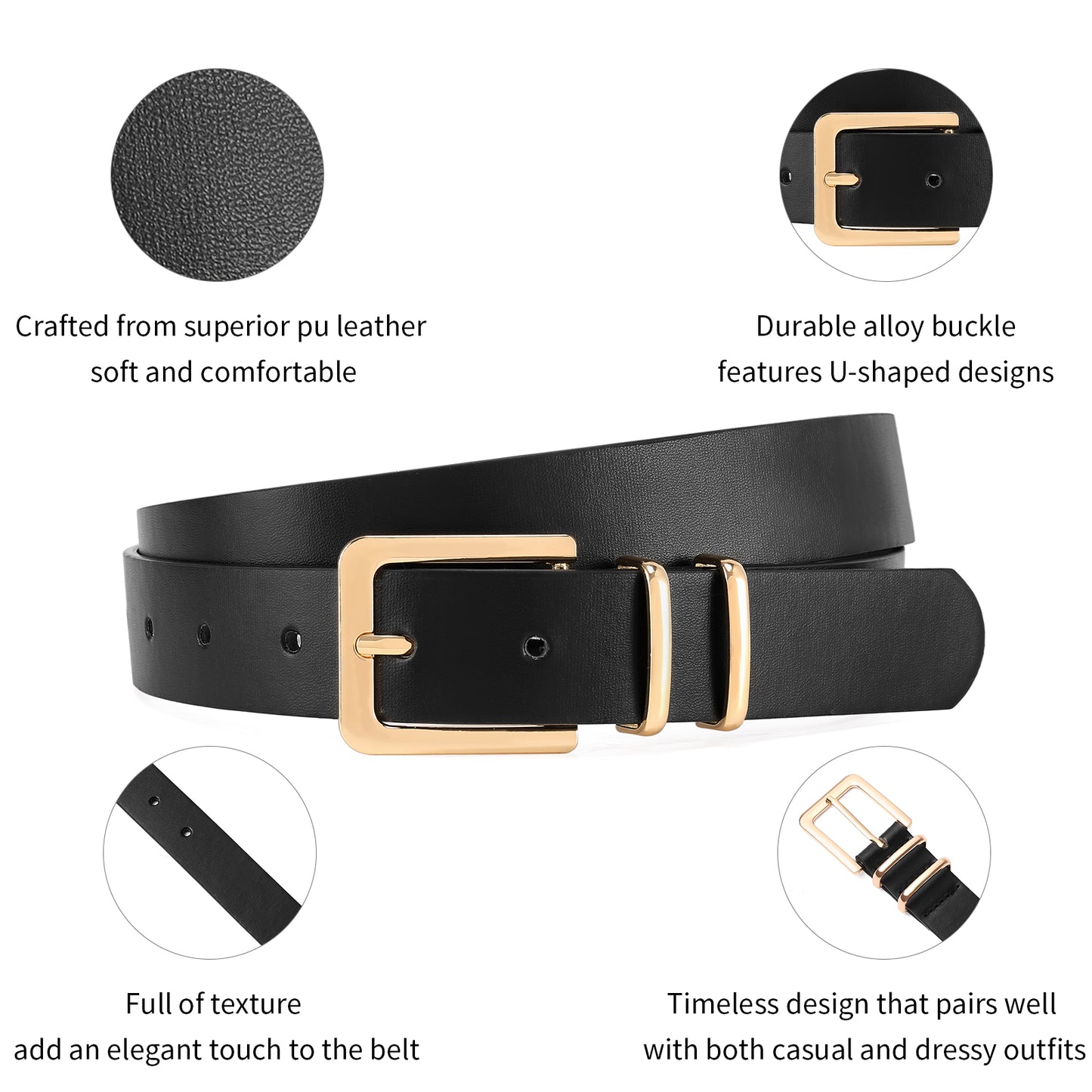 SENDEFN 2 Pack Women Leather Belts with Pin Buckle Waist Belt for Jeans Pants Dresses