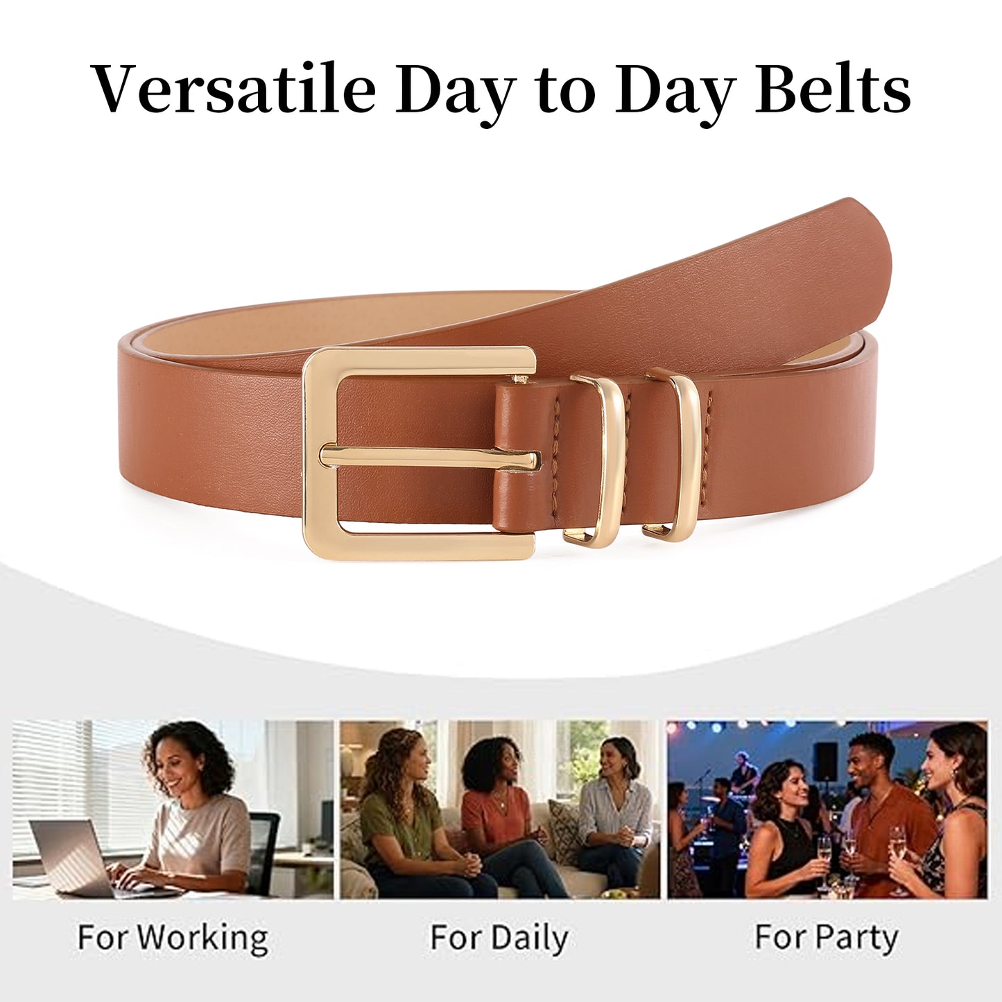 SENDEFN 2 Pack Women Leather Belts with Pin Buckle Waist Belt for Jeans Pants Dresses