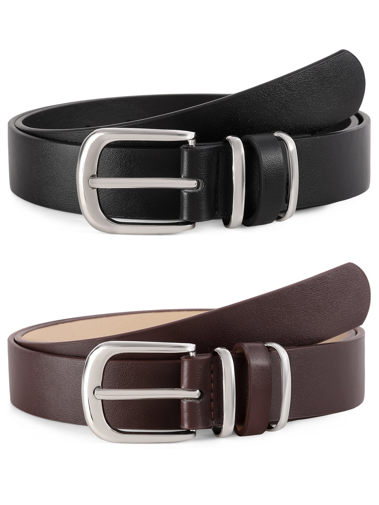 SENDEFN 2 Pack Women's Soft Leather Belt for Jeans Pants Dress Fashion Ladies Waist Belt with Silvery Buckle