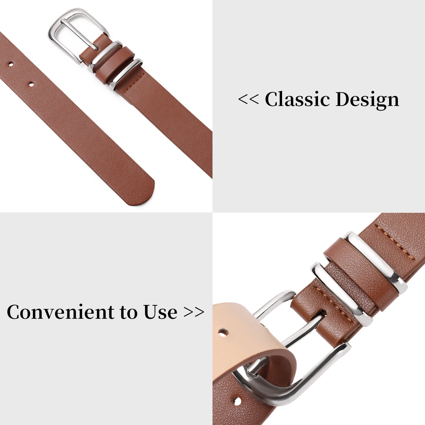 SENDEFN 2 Pack Women's Soft Leather Belt for Jeans Pants Dress Fashion Ladies Waist Belt with Silvery Buckle