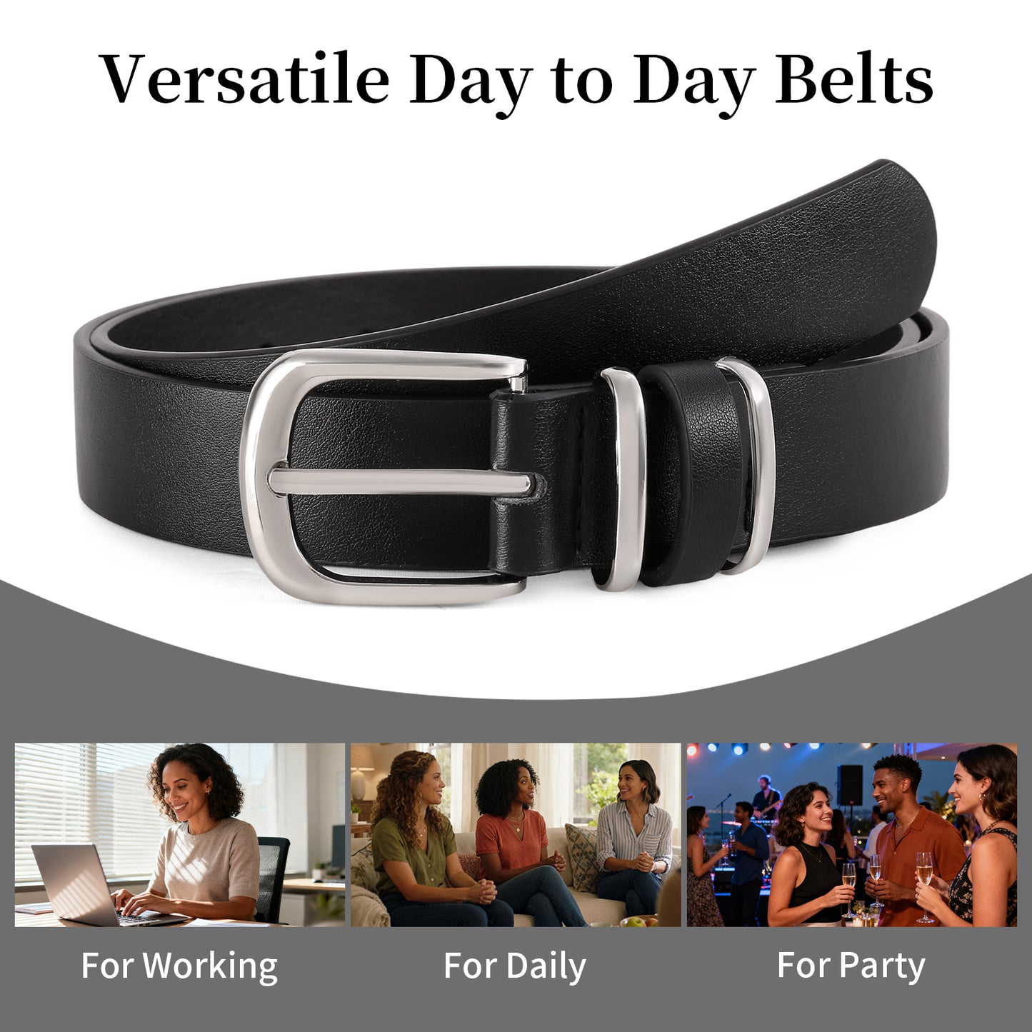 SENDEFN 2 Pack Women's Soft Leather Belt for Jeans Pants Dress Fashion Ladies Waist Belt with Silvery Buckle