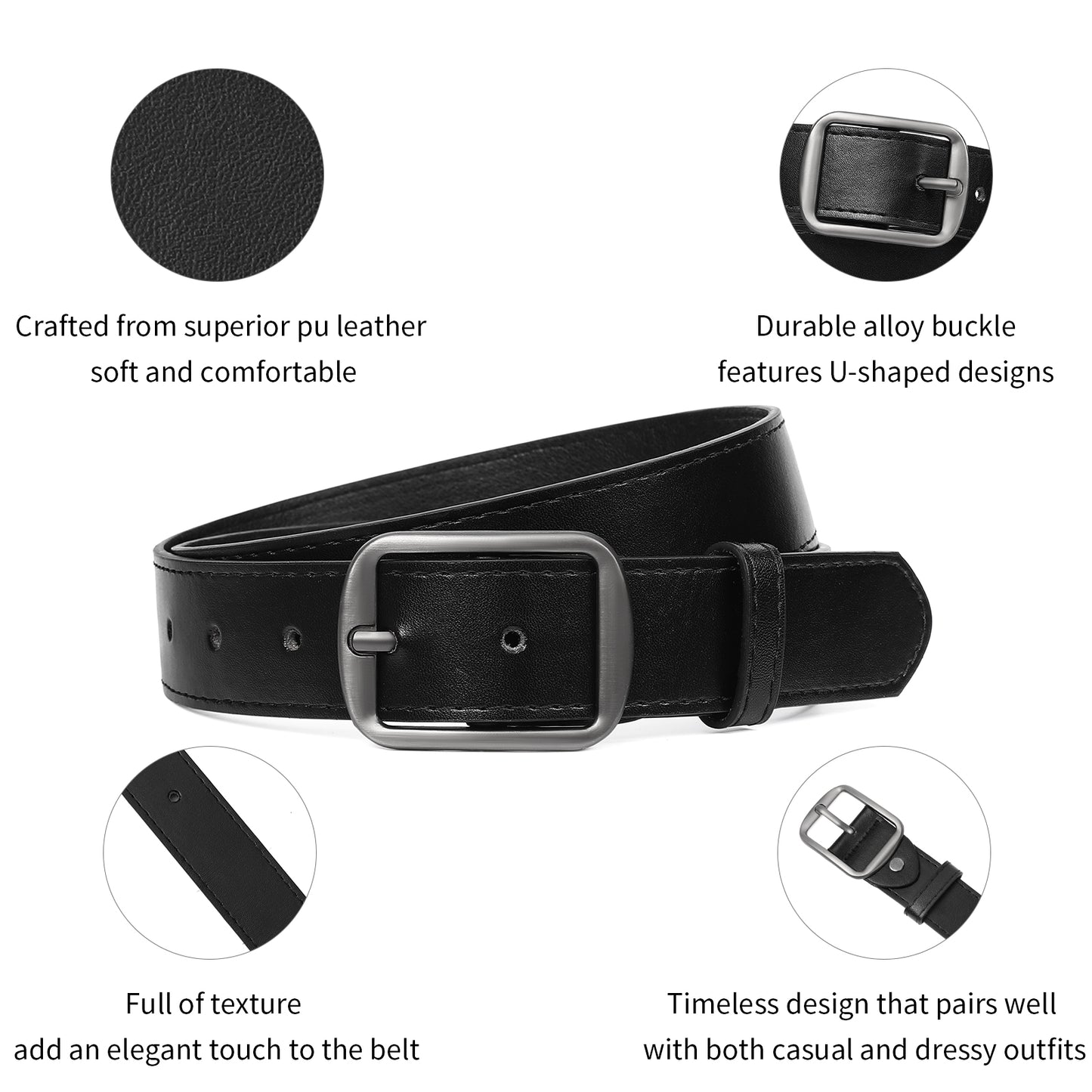 SENDEFN 2 Pack Women's Soft Leather Belt for Jeans Pants Dress Fashion Ladies Waist Belt with Elegant Buckle