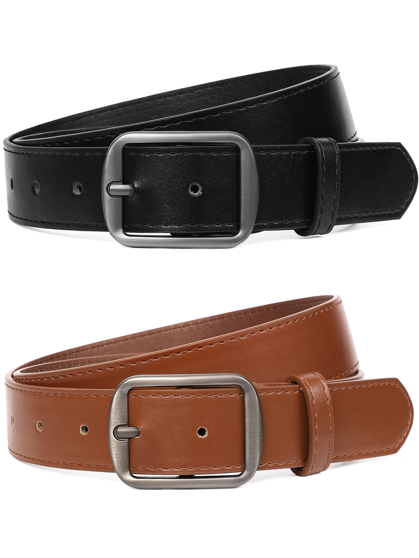 SENDEFN 2 Pack Women's Soft Leather Belt for Jeans Pants Dress Fashion Ladies Waist Belt with Elegant Buckle
