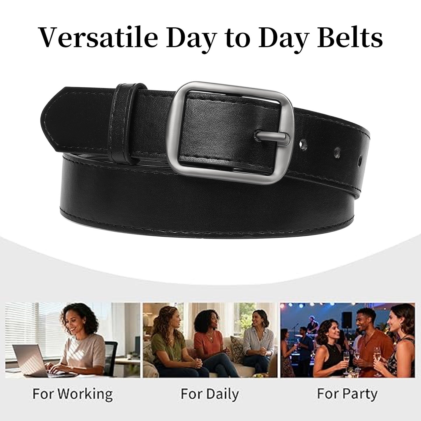 SENDEFN 2 Pack Women's Soft Leather Belt for Jeans Pants Dress Fashion Ladies Waist Belt with Elegant Buckle