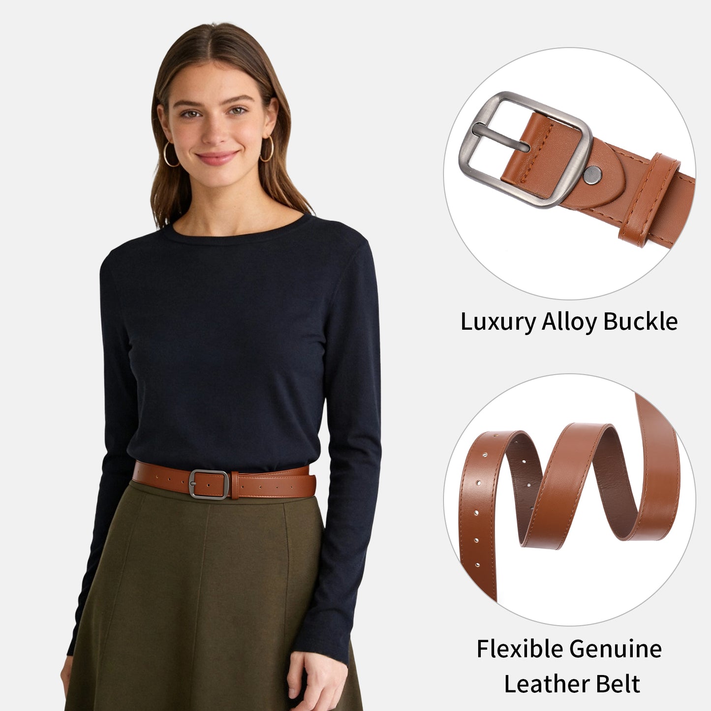 SENDEFN 2 Pack Women's Soft Leather Belt for Jeans Pants Dress Fashion Ladies Waist Belt with Elegant Buckle