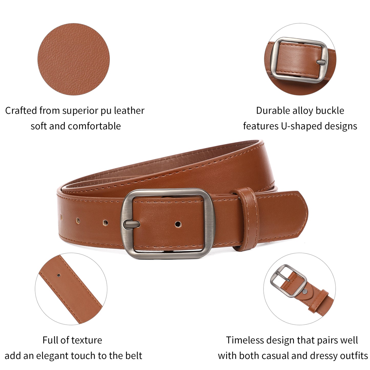 SENDEFN 2 Pack Women's Soft Leather Belt for Jeans Pants Dress Fashion Ladies Waist Belt with Elegant Buckle