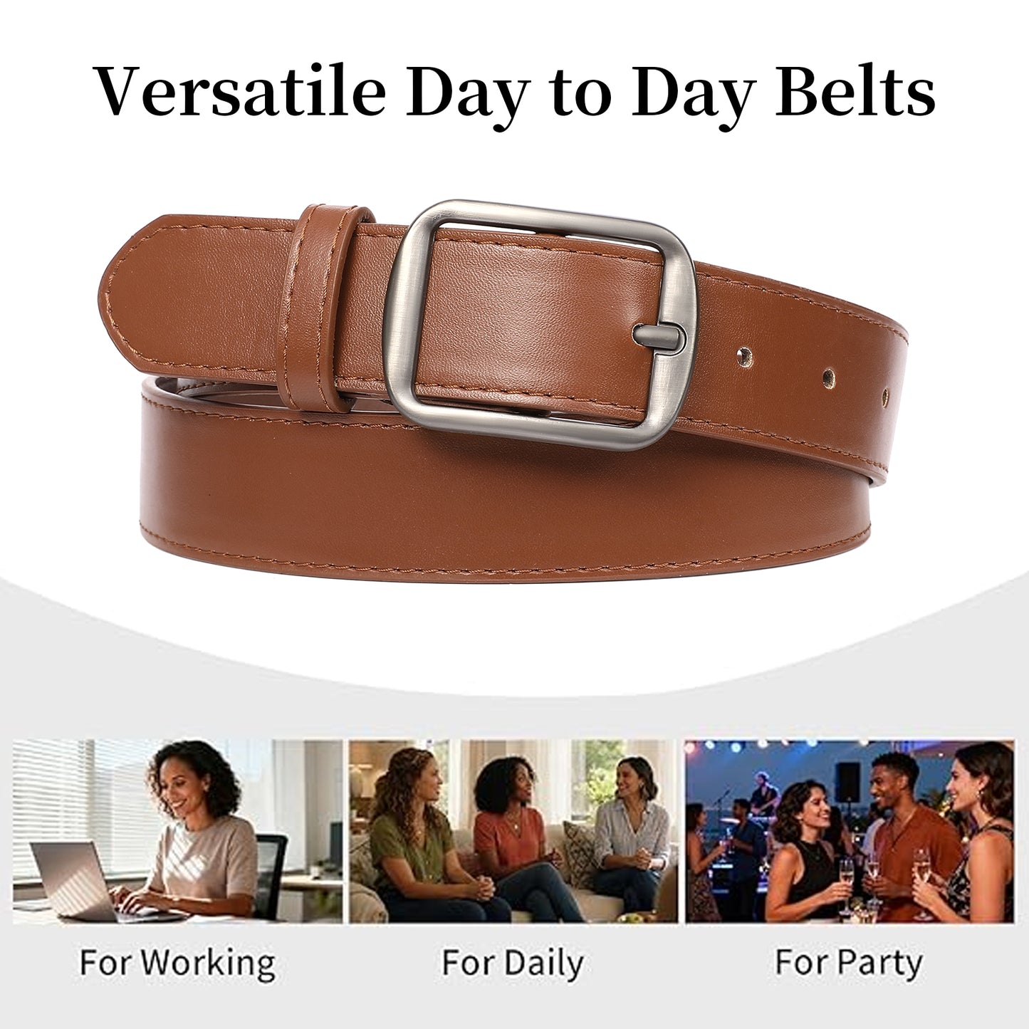 SENDEFN 2 Pack Women's Soft Leather Belt for Jeans Pants Dress Fashion Ladies Waist Belt with Elegant Buckle