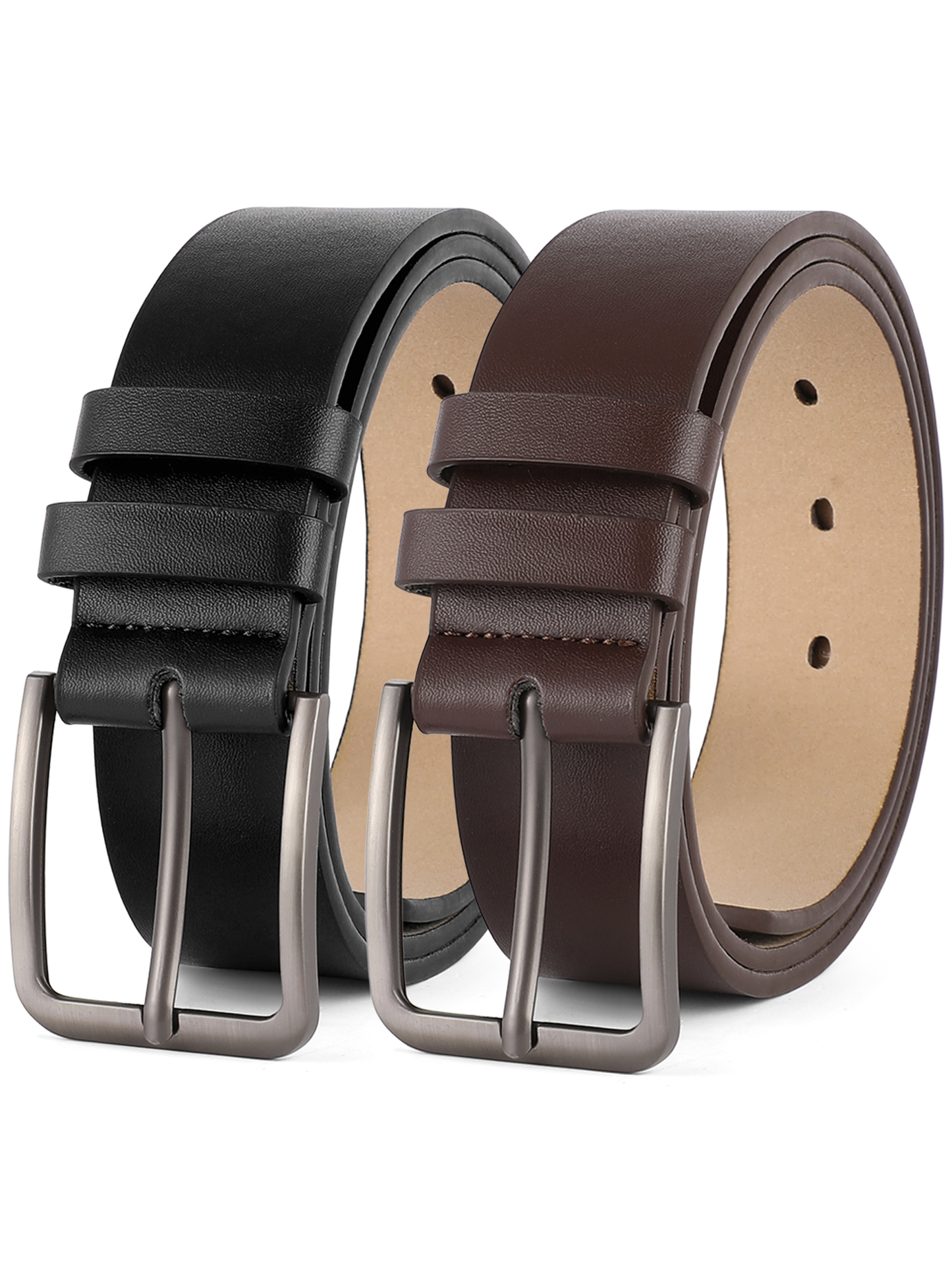 SENDEFN Mens Belt 2 Pack - Men Leather Belt Design for Work Business and Casual Golf Jeans-Everyday Wear,Gifts for Men