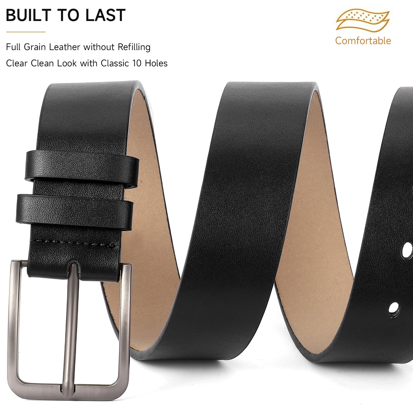 SENDEFN Mens Belt 2 Pack - Men Leather Belt Design for Work Business and Casual Golf Jeans-Everyday Wear,Gifts for Men