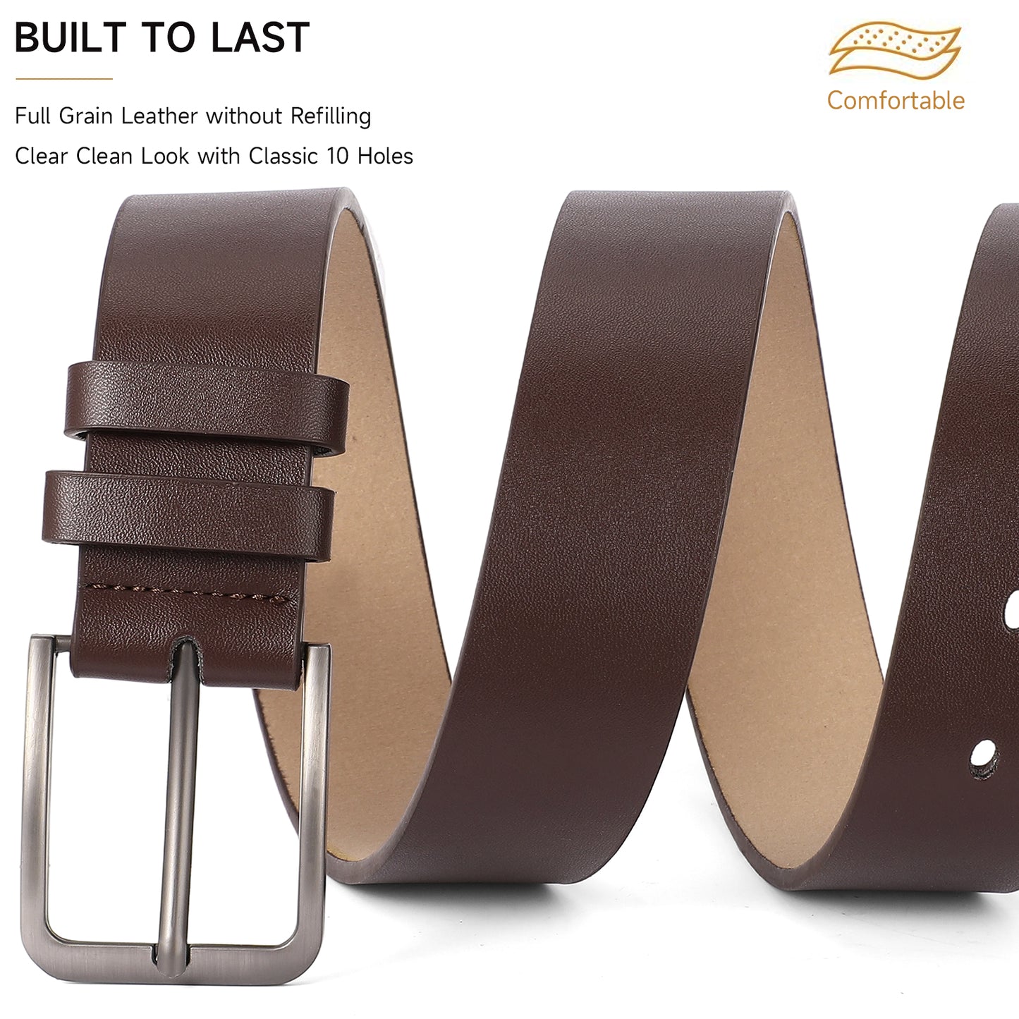 SENDEFN Mens Belt 2 Pack - Men Leather Belt Design for Work Business and Casual Golf Jeans-Everyday Wear,Gifts for Men