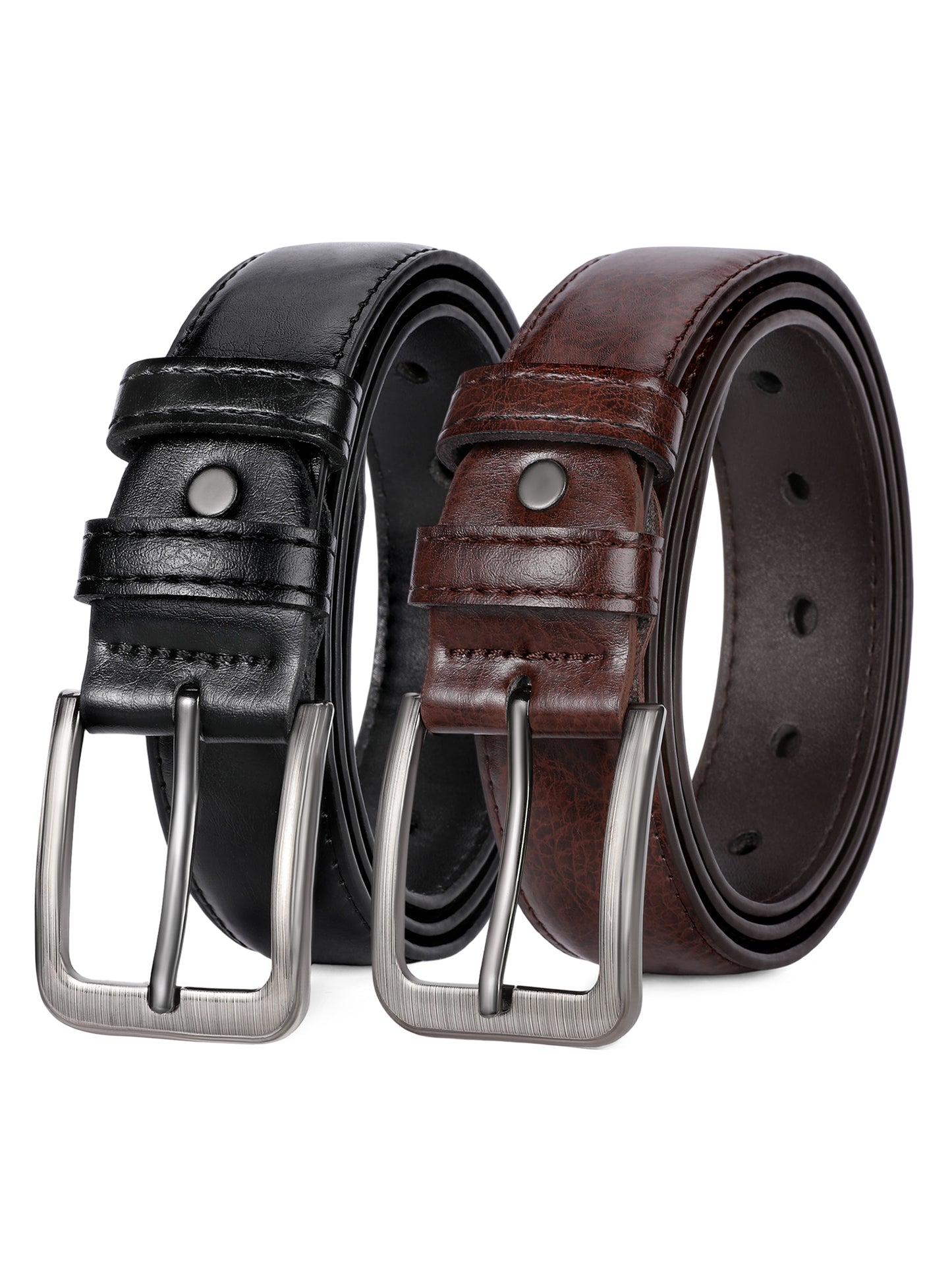 SENDEFN Mens Belt 2 Pack - Men Leather Belt Design for Work Business and Casual Golf Jeans-Everyday Wear,Gifts for Men