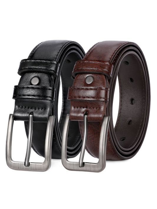 SENDEFN Mens Belt 2 Pack - Men Leather Belt Design for Work Business and Casual Golf Jeans-Everyday Wear,Gifts for Men