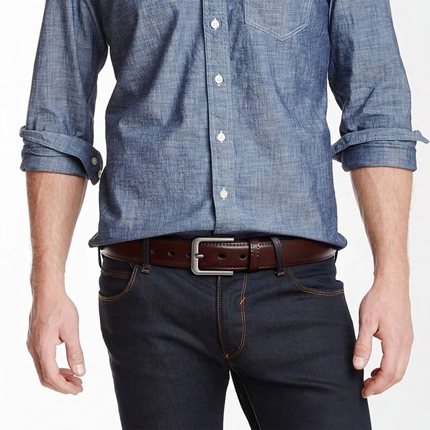 SENDEFN Mens Belt 2 Pack - Men Leather Belt Design for Work Business and Casual Golf Jeans-Everyday Wear,Gifts for Men