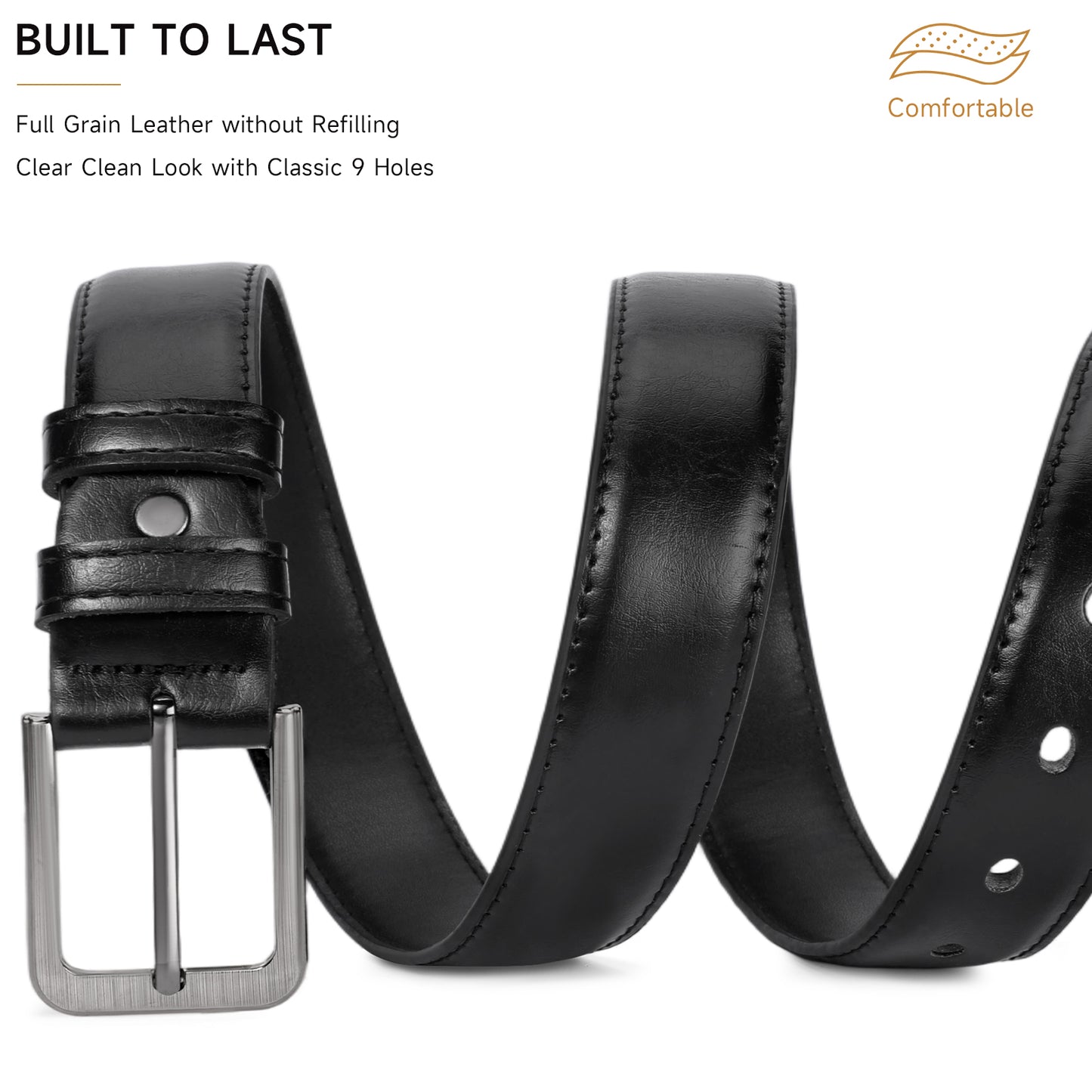 SENDEFN Mens Belt 2 Pack - Men Leather Belt Design for Work Business and Casual Golf Jeans-Everyday Wear,Gifts for Men
