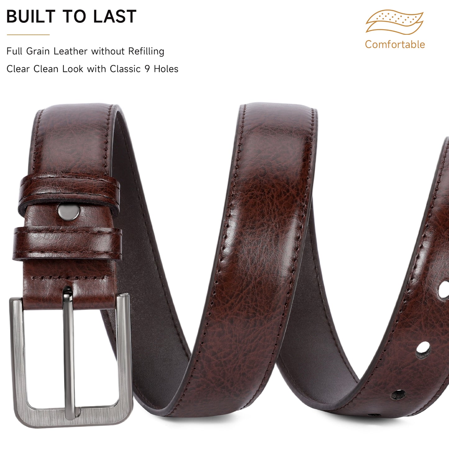 SENDEFN Mens Belt 2 Pack - Men Leather Belt Design for Work Business and Casual Golf Jeans-Everyday Wear,Gifts for Men