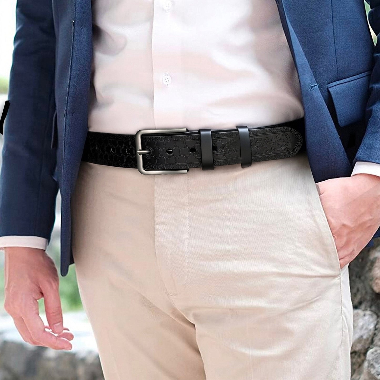 SENDEFN Leather Dress Belt Men 2 Pack - 1.5" Wide Mens Belts for Work Business Casual Jeans
