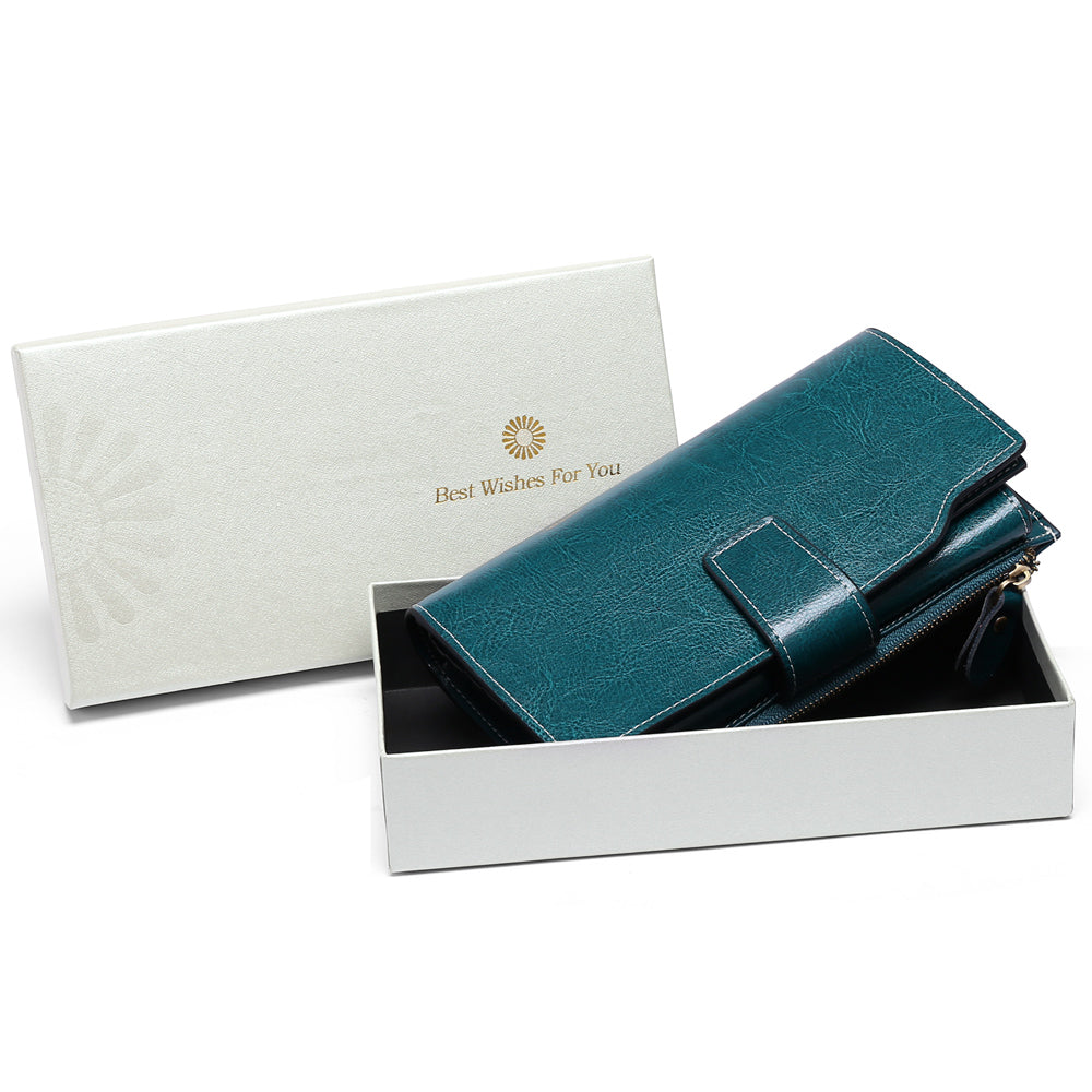 Sendefn Women Leather Wallets RFID Blocking Clutch Card Holder Ladies Purse with Zipper Pocket