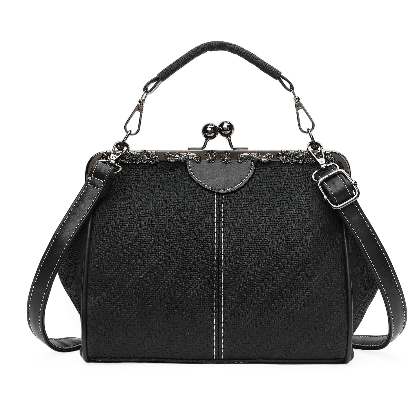 SENDEFN Handbag for Women Shoulder Bag Kiss Lock Medium Top Handle Satchel Purse Retro Crossbody Bag Evening Clutch Purses