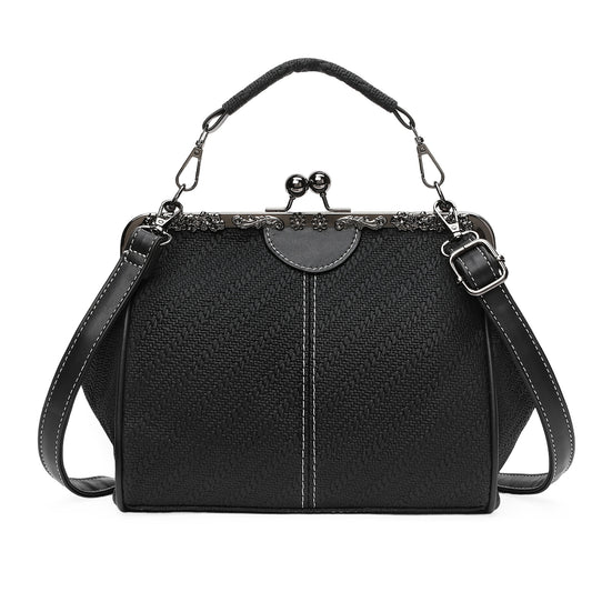 SENDEFN Handbag for Women Shoulder Bag Kiss Lock Medium Top Handle Satchel Purse Retro Crossbody Bag Evening Clutch Purses