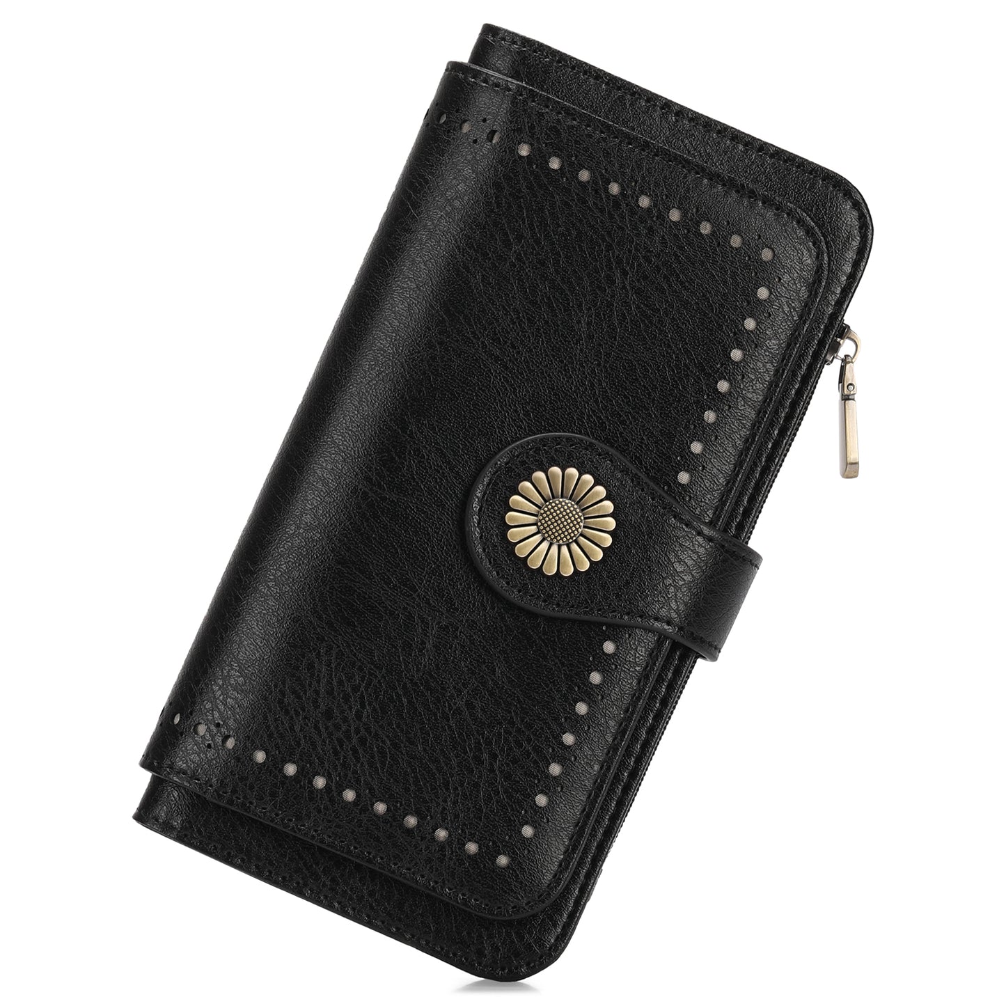 SENDEFN Wallet Woman Leather Snap RFID Blocking Card Holder Ladies Wallet with Zipper Coin Pocket