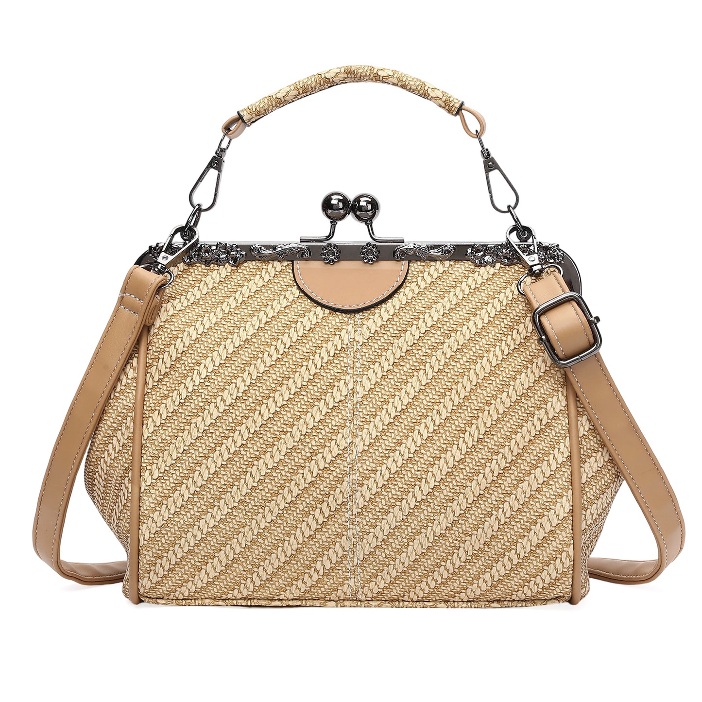 SENDEFN Handbag for Women Shoulder Bag Kiss Lock Medium Top Handle Satchel Purse Retro Crossbody Bag Evening Clutch Purses