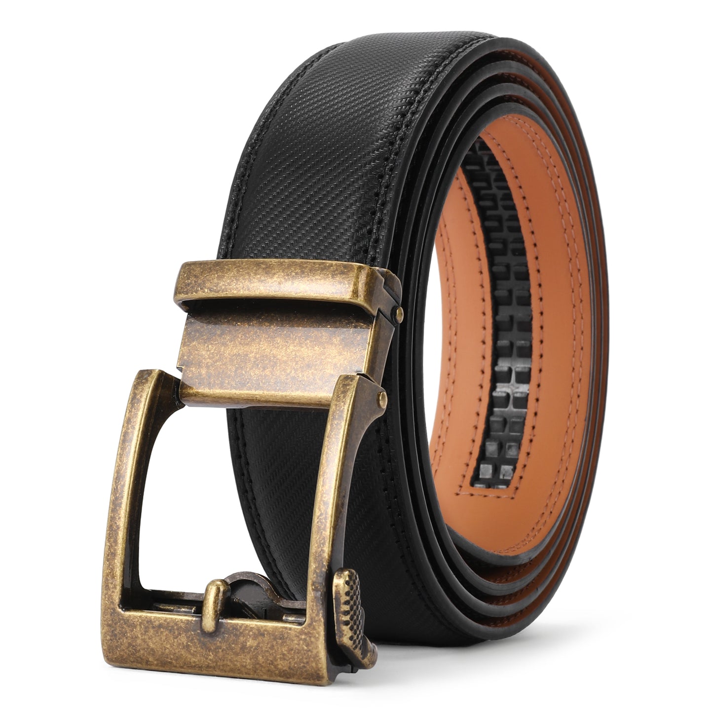 SENDEFN Mens Ratchet Belt Leather 1 3/8'' Adjustable Belts for Mens Dress Casual Jeans Comfort Trim to Fit with Gift Box